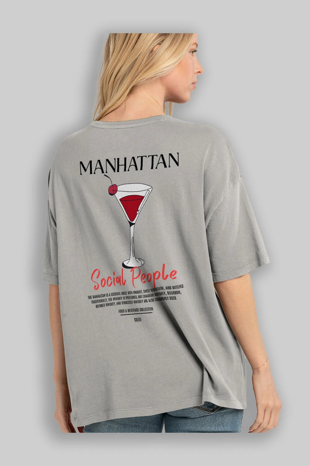 Manhattan Kokteyl Serisi Baskılı Oversize t-shirt Erkek Kadın Unisex %100 Pamuk Bisiklet Yaka tişort