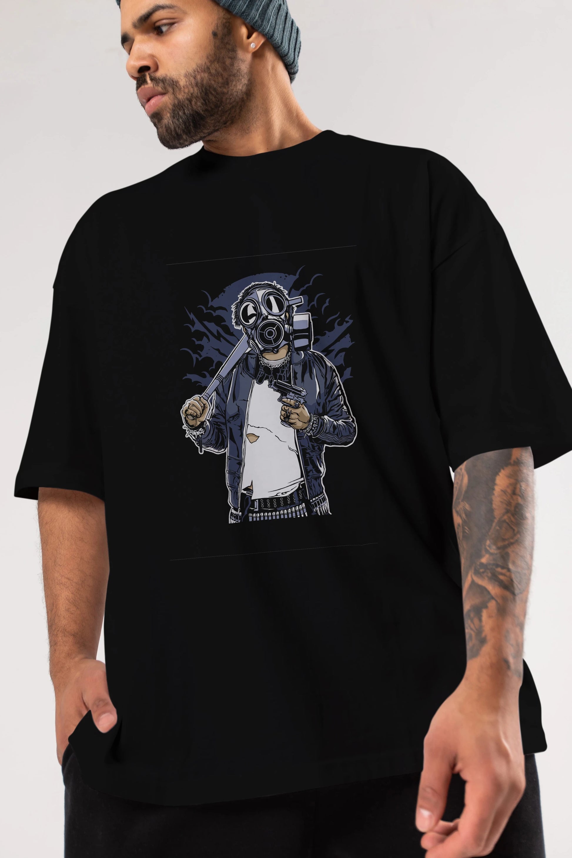 Gasmask Bastard Ön Baskılı Oversize t-shirt Erkek Kadın Unisex %100 Pamuk tişort