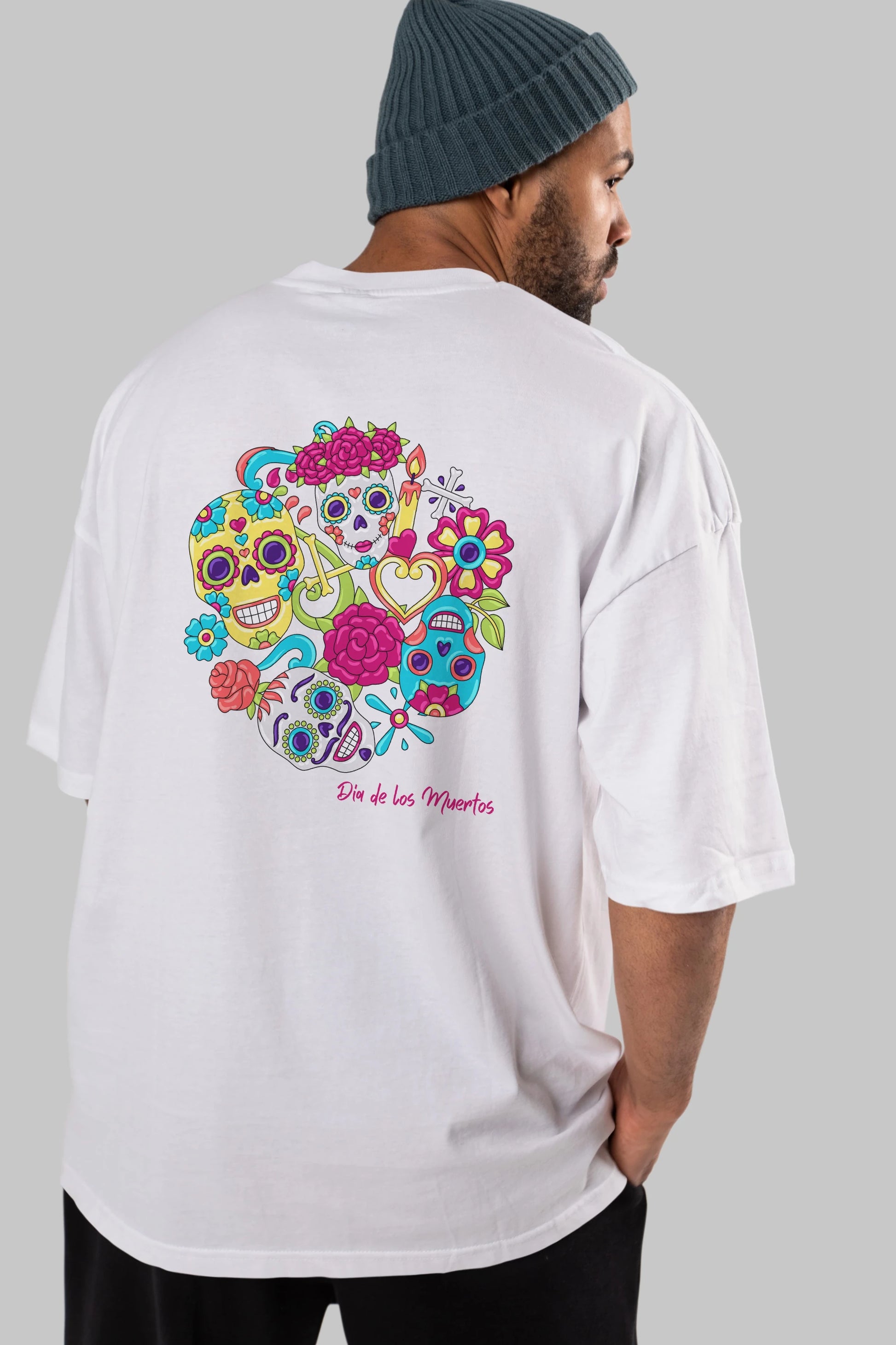 Dia de los Muertos Arka Baskılı Oversize t-shirt Erkek Kadın Unisex