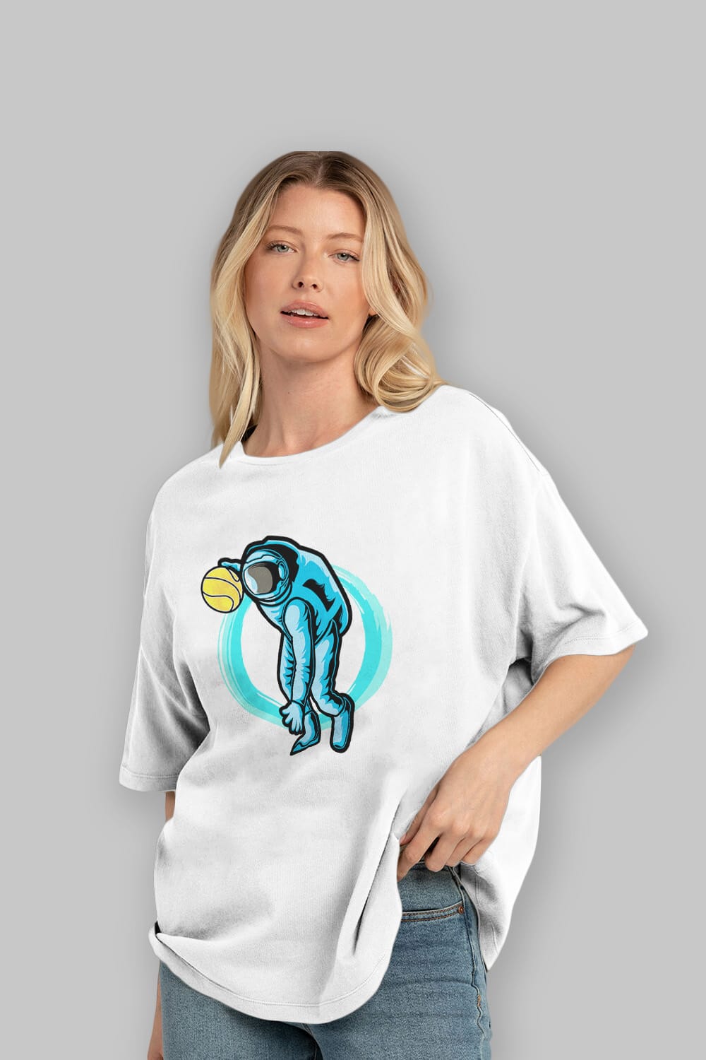 Astronaut Dribble Ön Baskılı Oversize t-shirt Erkek Kadın Unisex