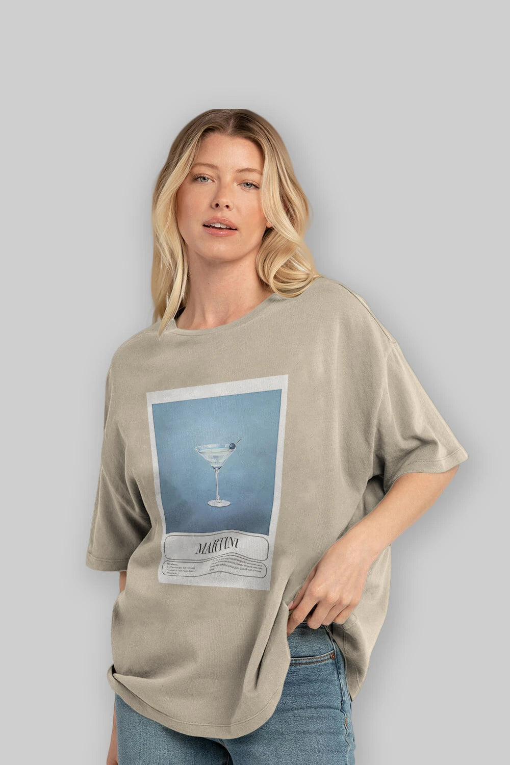 Martini Ön Baskılı Oversize t-shirt Erkek Kadın Unisex %100 Pamuk Bisiklet Yaka tişort