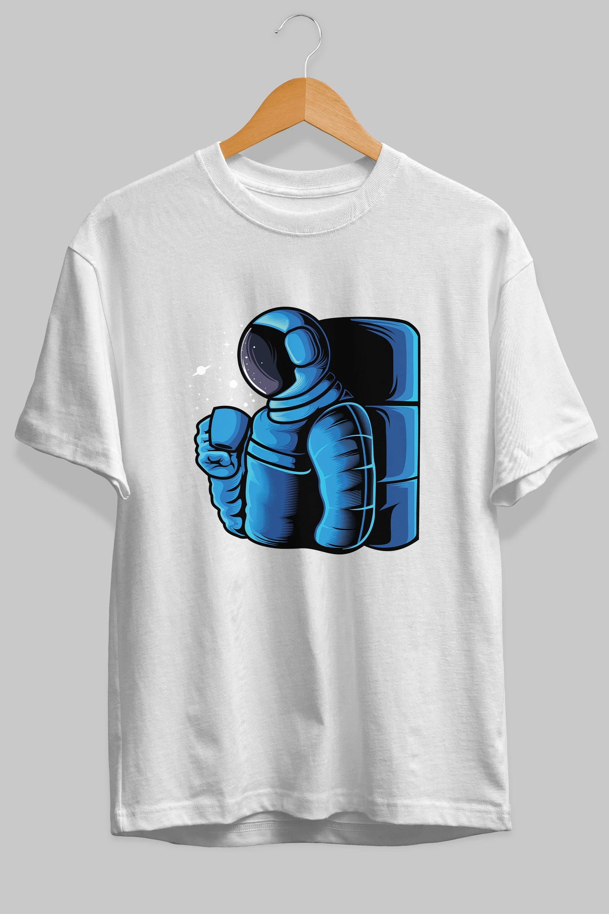 Drinking coffee in space Ön Baskılı Oversize t-shirt Erkek Kadın Unisex