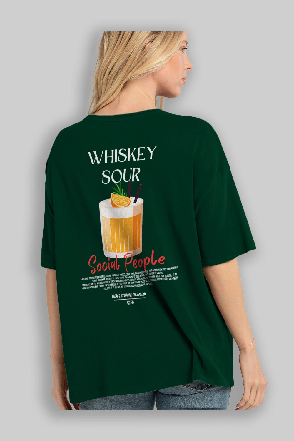 Whıskey Sour Kokteyl Serisi Baskılı Oversize t-shirt Erkek Kadın Unisex %100 Pamuk Bisiklet Yaka tişort