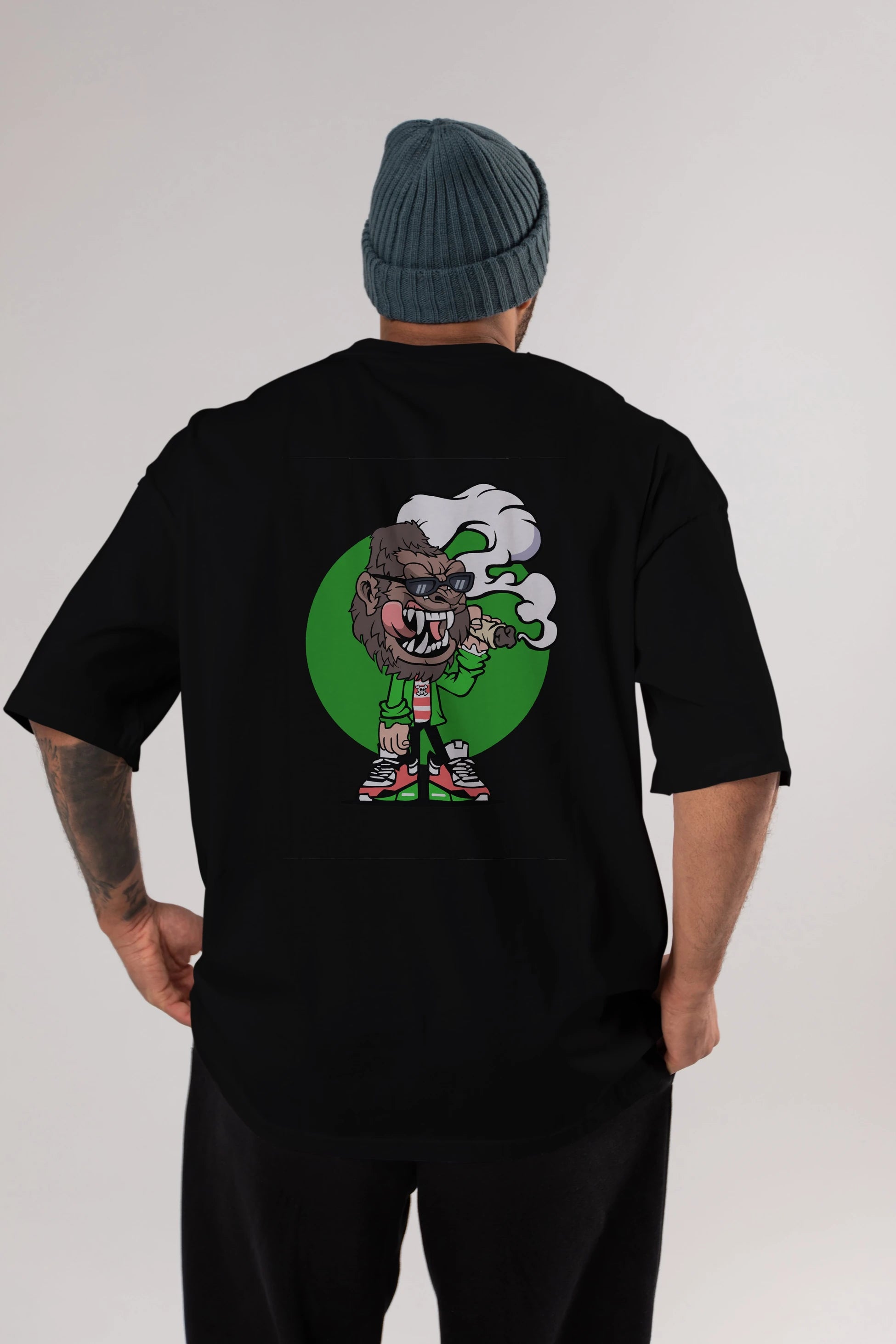 Gorilla Smoker Arka Baskılı Oversize t-shirt Erkek Kadın Unisex %100 Pamuk tişort