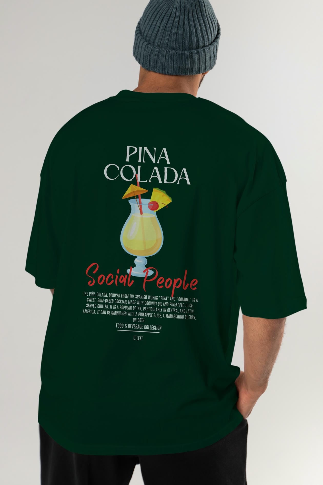 Pına Colada Kokteyl Serisi Baskılı Oversize t-shirt Erkek Kadın Unisex %100 Pamuk Bisiklet Yaka tişort