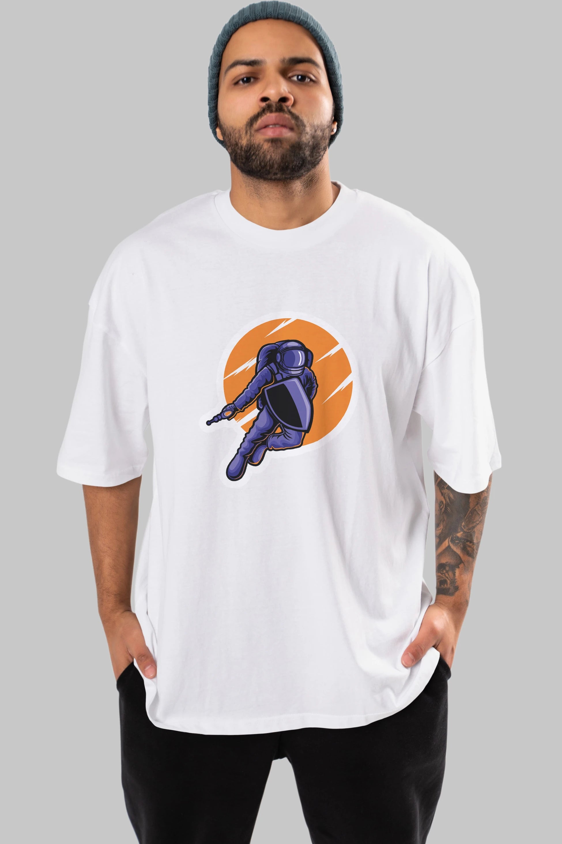 Astro Wars Sticker Ön Baskılı Oversize t-shirt Erkek Kadın Unisex