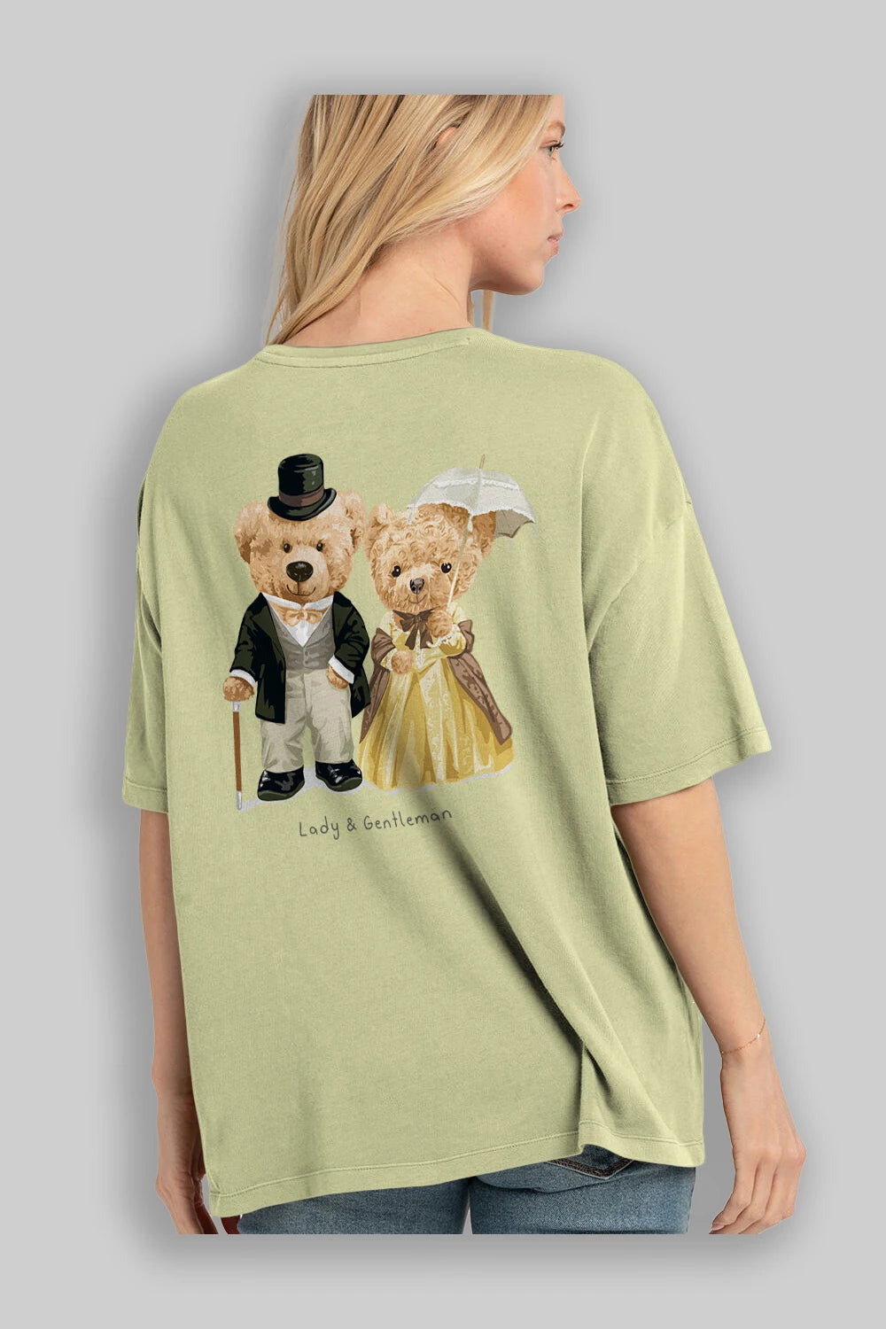 Teddy Bear Couple Arka Baskılı Oversize t-shirt Erkek Kadın Unisex %100 Pamuk