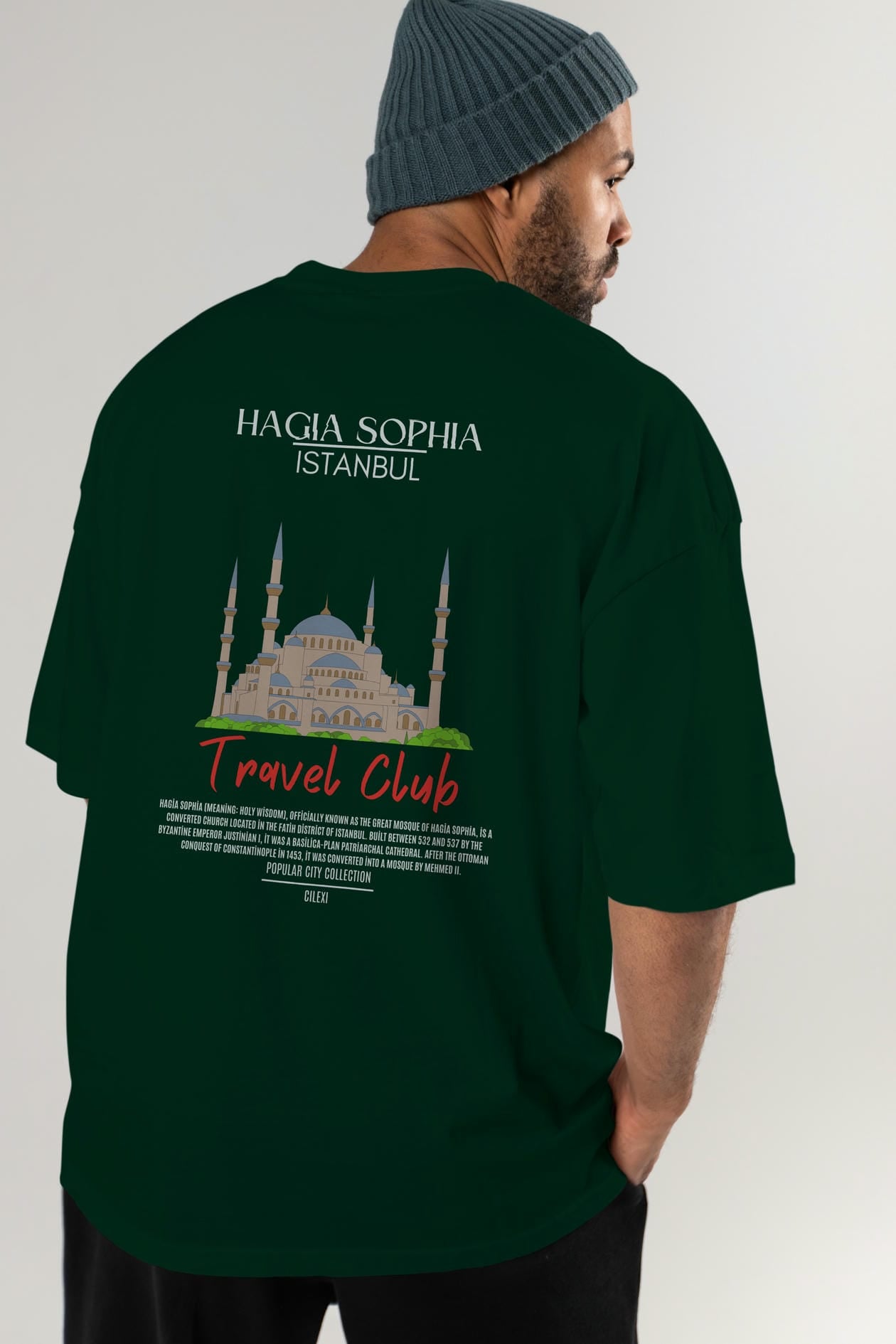 Hagia Sophia İstanbul Arka Baskılı Oversize t-shirt Erkek Kadın Pamuk Bisiklet Yaka tişort