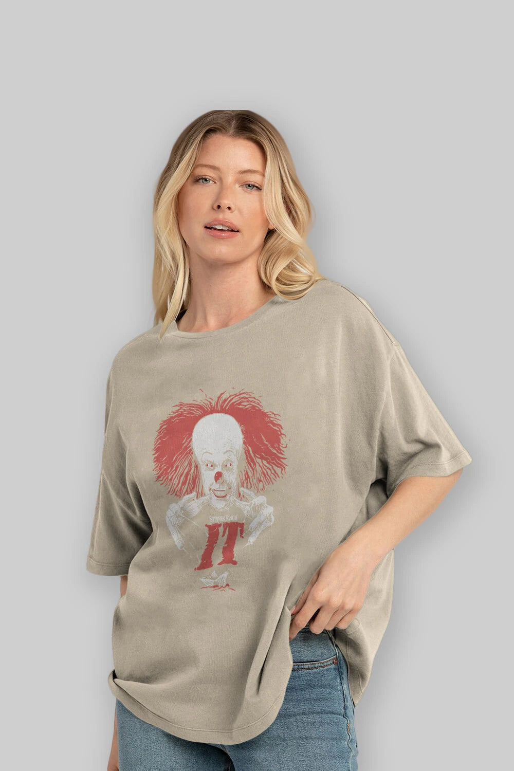it Ön Baskılı Oversize t-shirt Erkek Kadın Unisex %100 Pamuk Bisiklet Yaka tişort