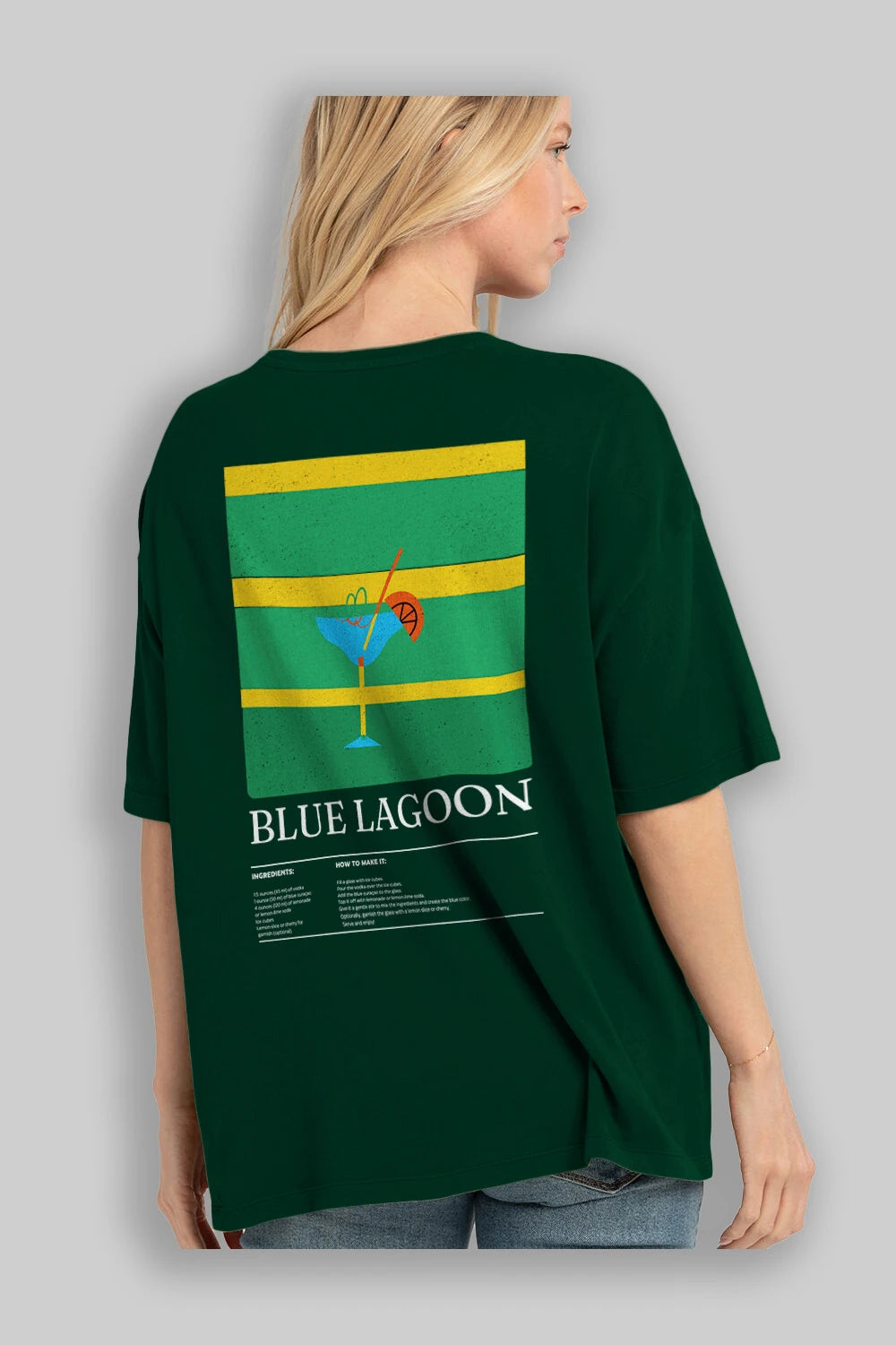 Blue Lagoon Kokteyl Serisi Arka Baskılı Oversize t-shirt Erkek Kadın %100 Pamuk Bisiklet Yaka tişort