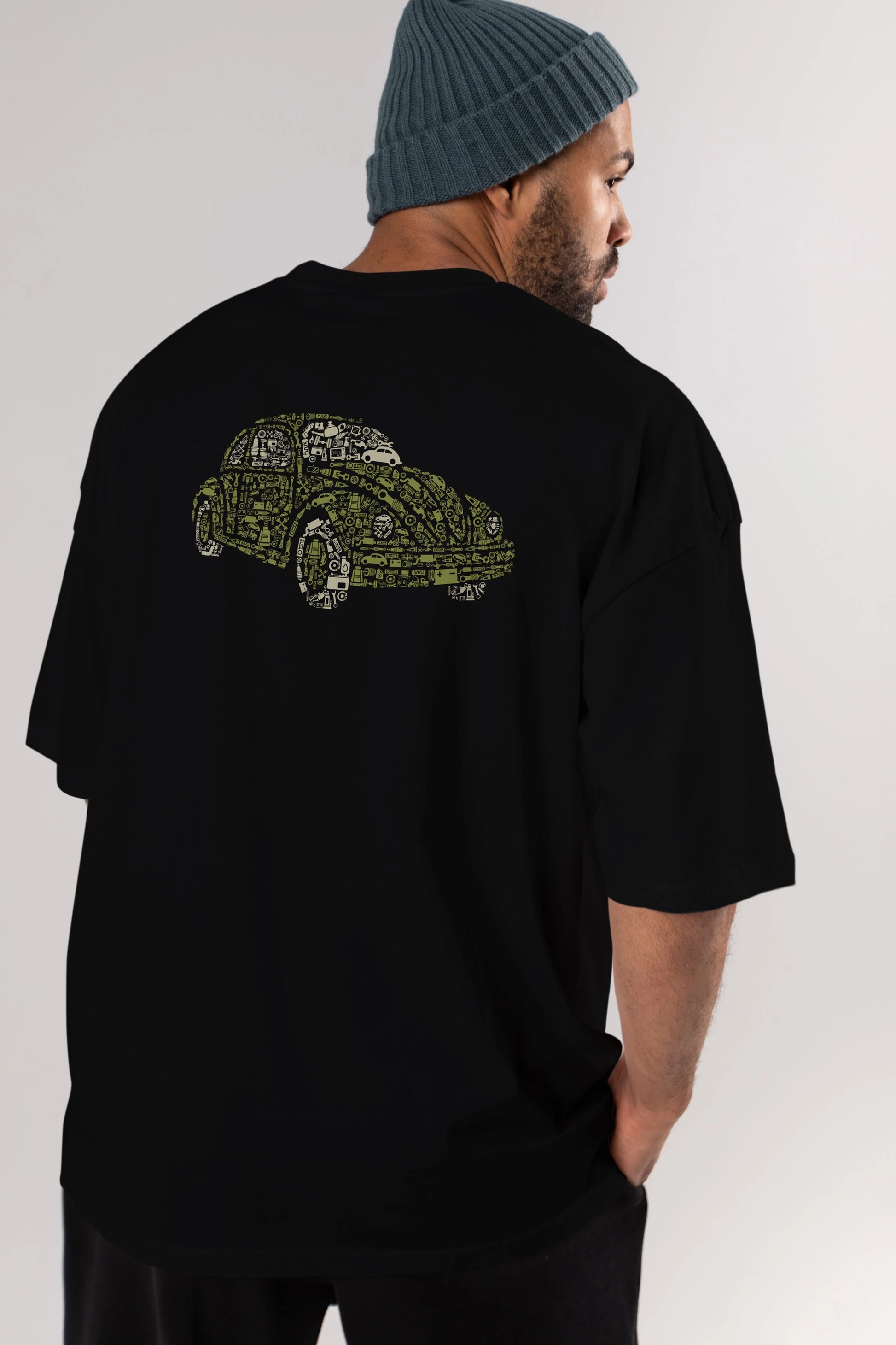 Beetle Arka Baskılı Oversize t-shirt %100 pamuk Erkek Kadın Unisex