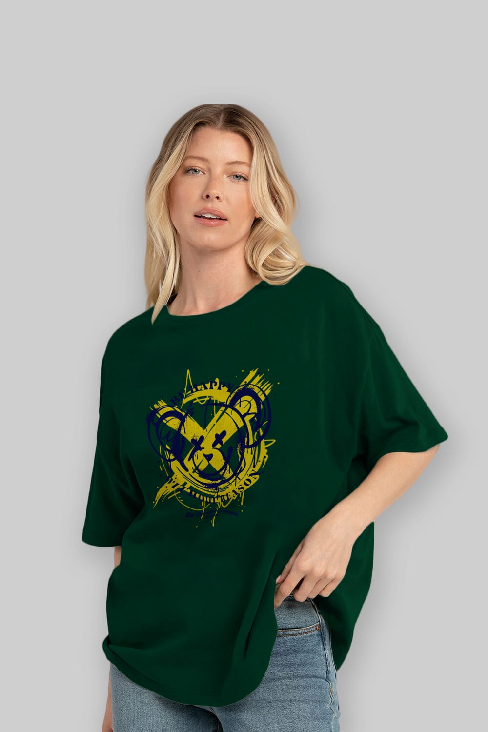 Be Happy Bear 2 Ön Baskılı Oversize t-shirt Erkek Kadın Unisex