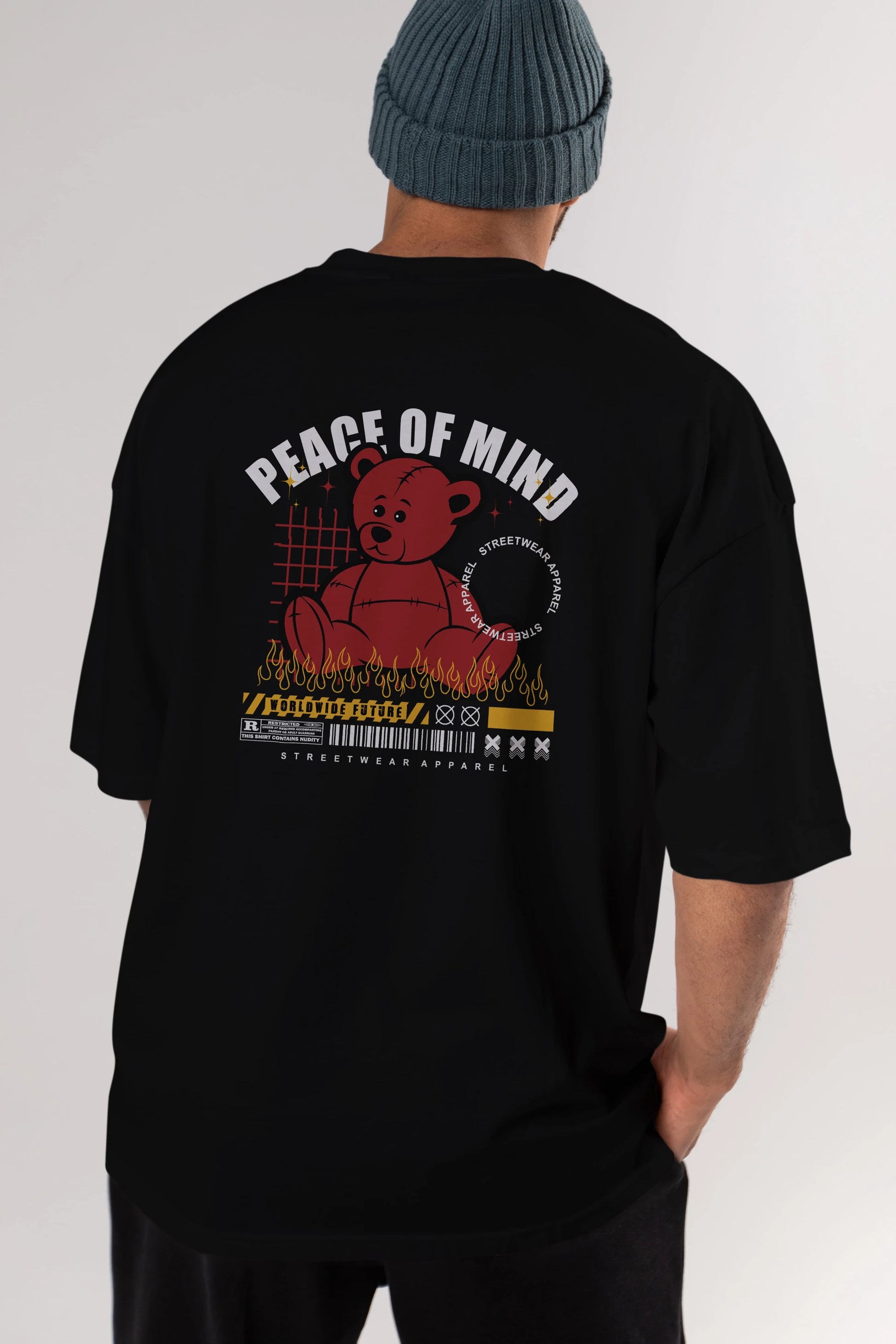 Teddy Bear Peace of Mind Arka Baskılı Oversize t-shirt Erkek Kadın Unisex