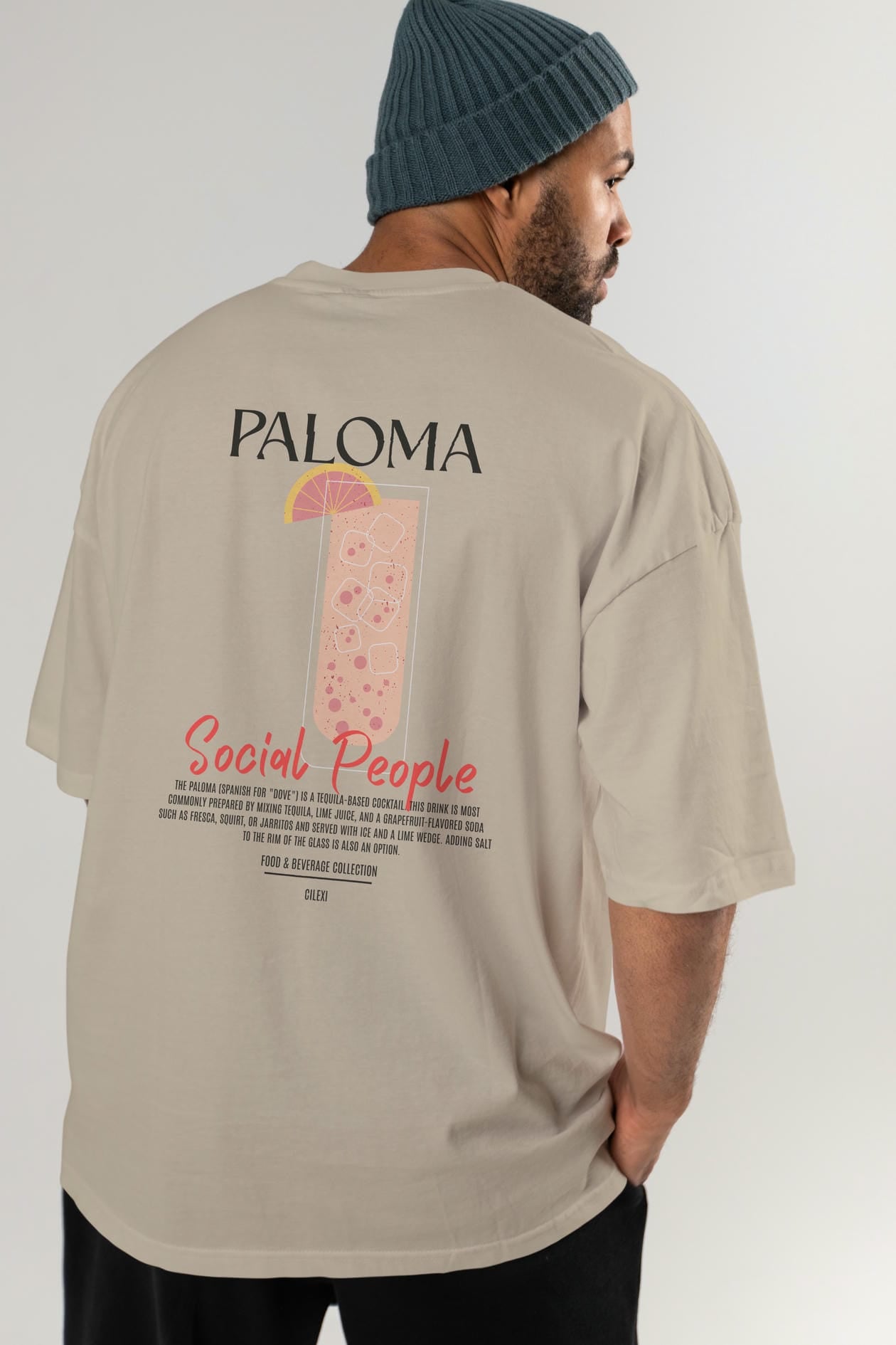 Paloma Kokteyl Serisi Baskılı Oversize t-shirt Erkek Kadın Unisex %100 Pamuk Bisiklet Yaka tişort