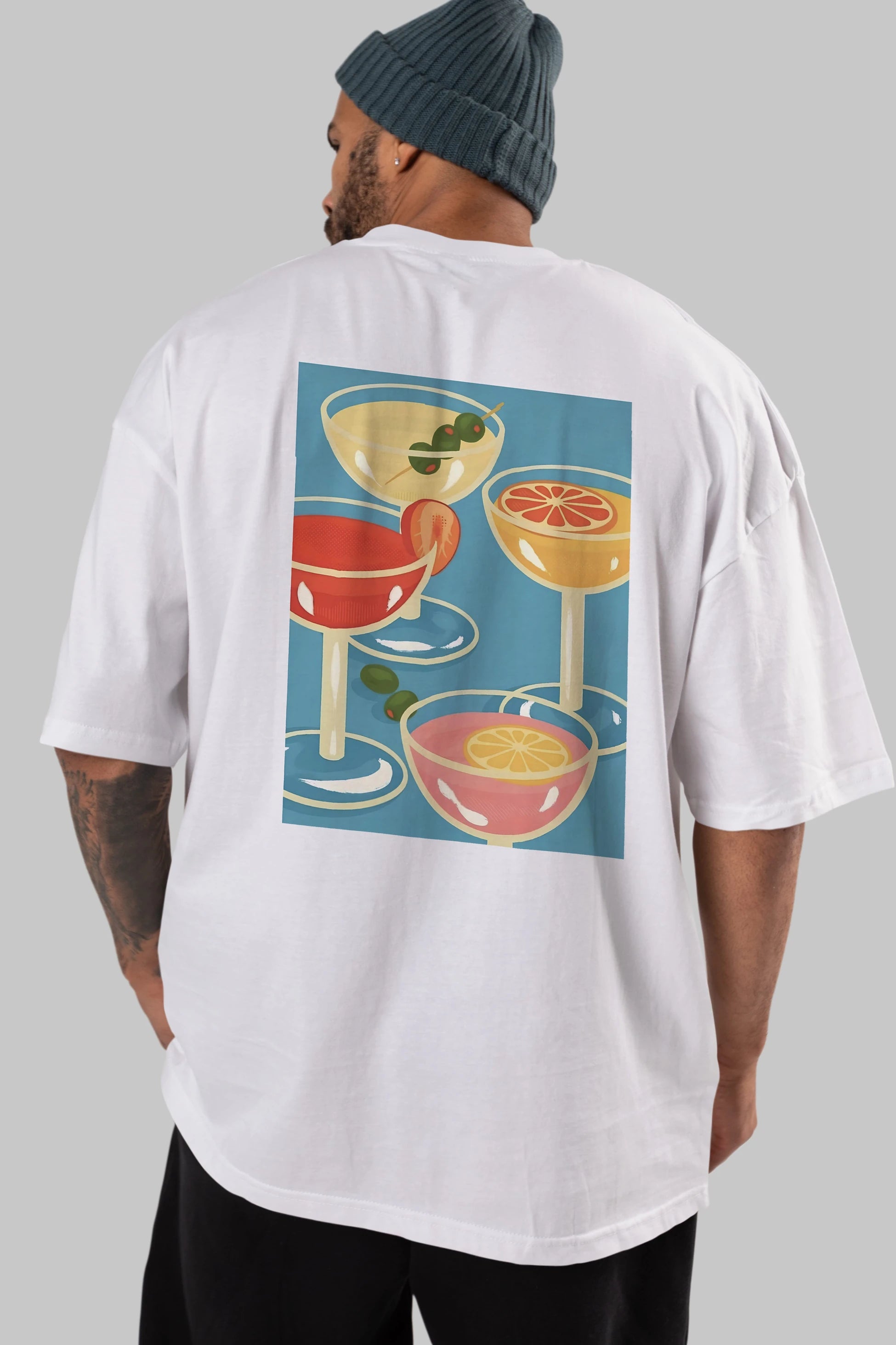 Cocktails Arka Baskılı Oversize t-shirt Erkek Kadın Unisex %100 Pamuk Bisiklet Yaka tişort