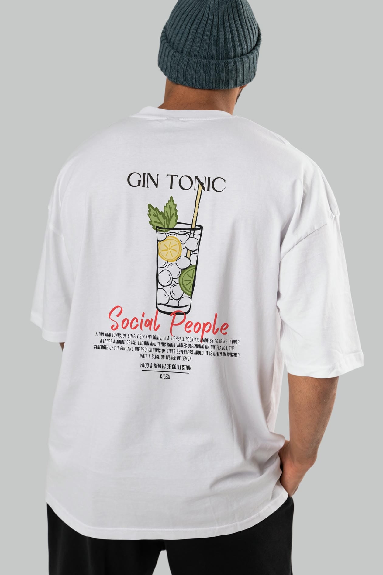 Gın Tonıc Kokteyl Serisi Baskılı Oversize t-shirt Erkek Kadın Unisex %100 Pamuk Bisiklet Yaka tişort
