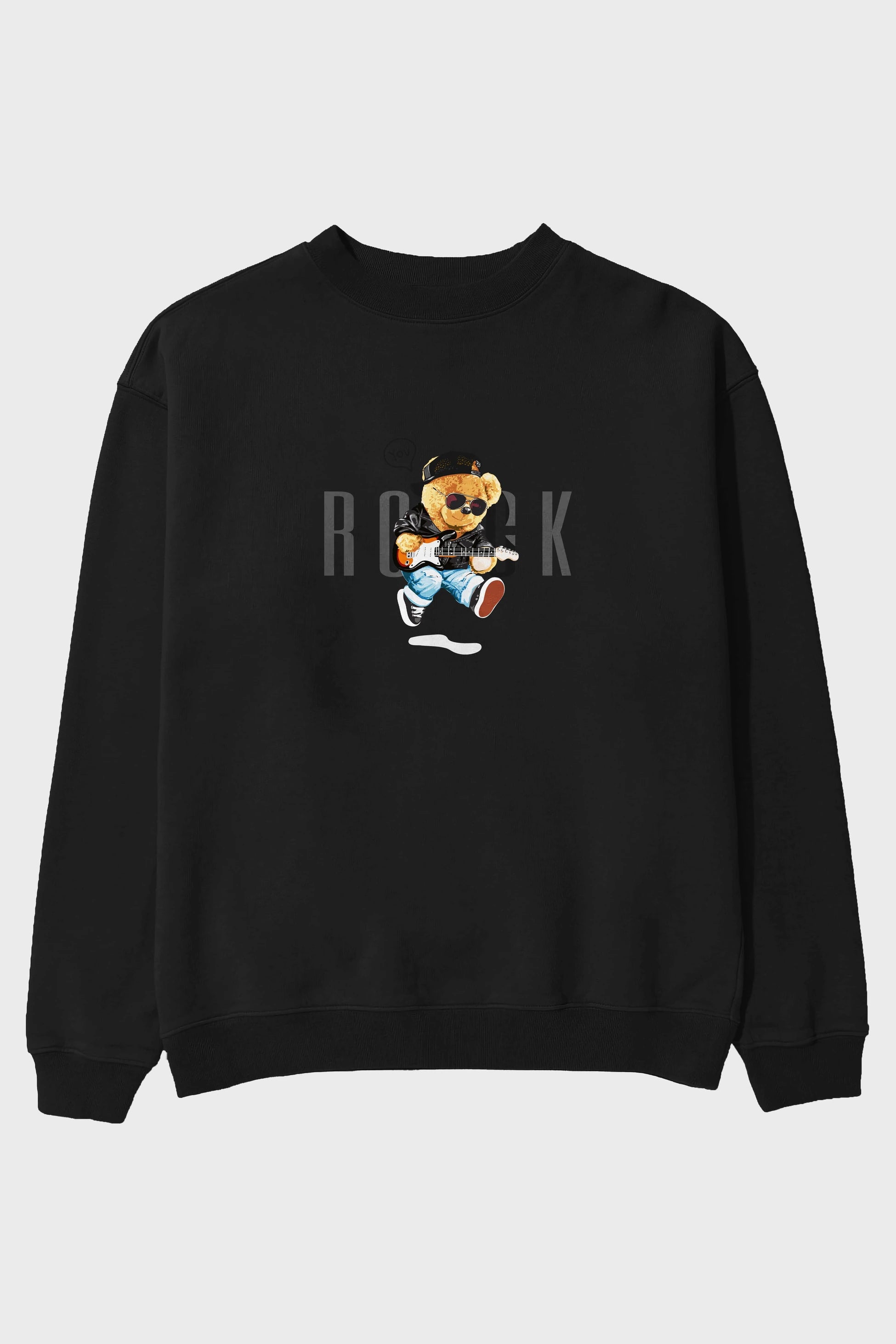 Teddy Bear Rock Ön Baskılı Oversize Sweatshirt Erkek Kadın Unisex