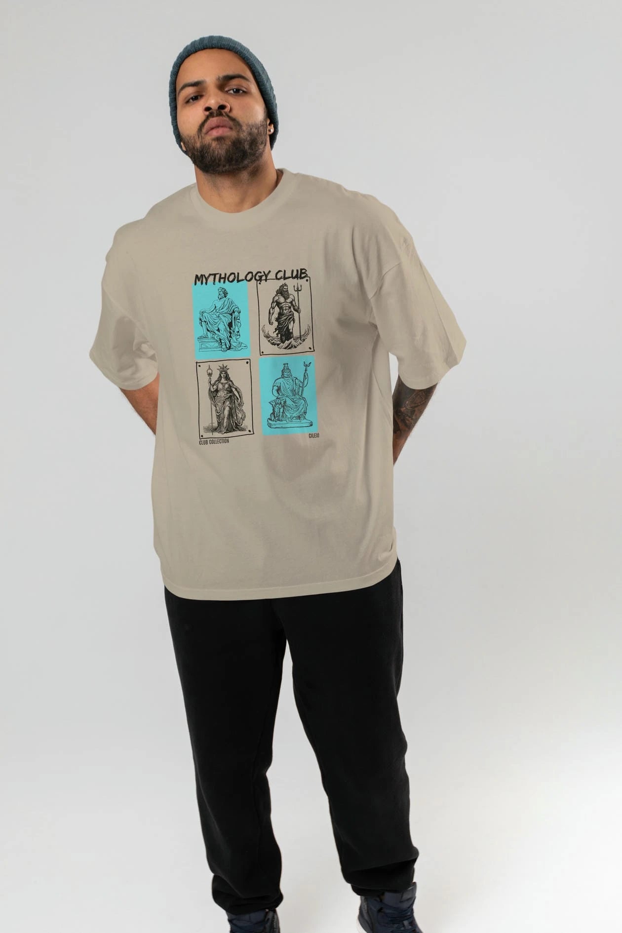 Mythology Club ön Baskılı Oversize t-shirt Erkek Kadın %100 Pamuk Bisiklet Yaka tişort