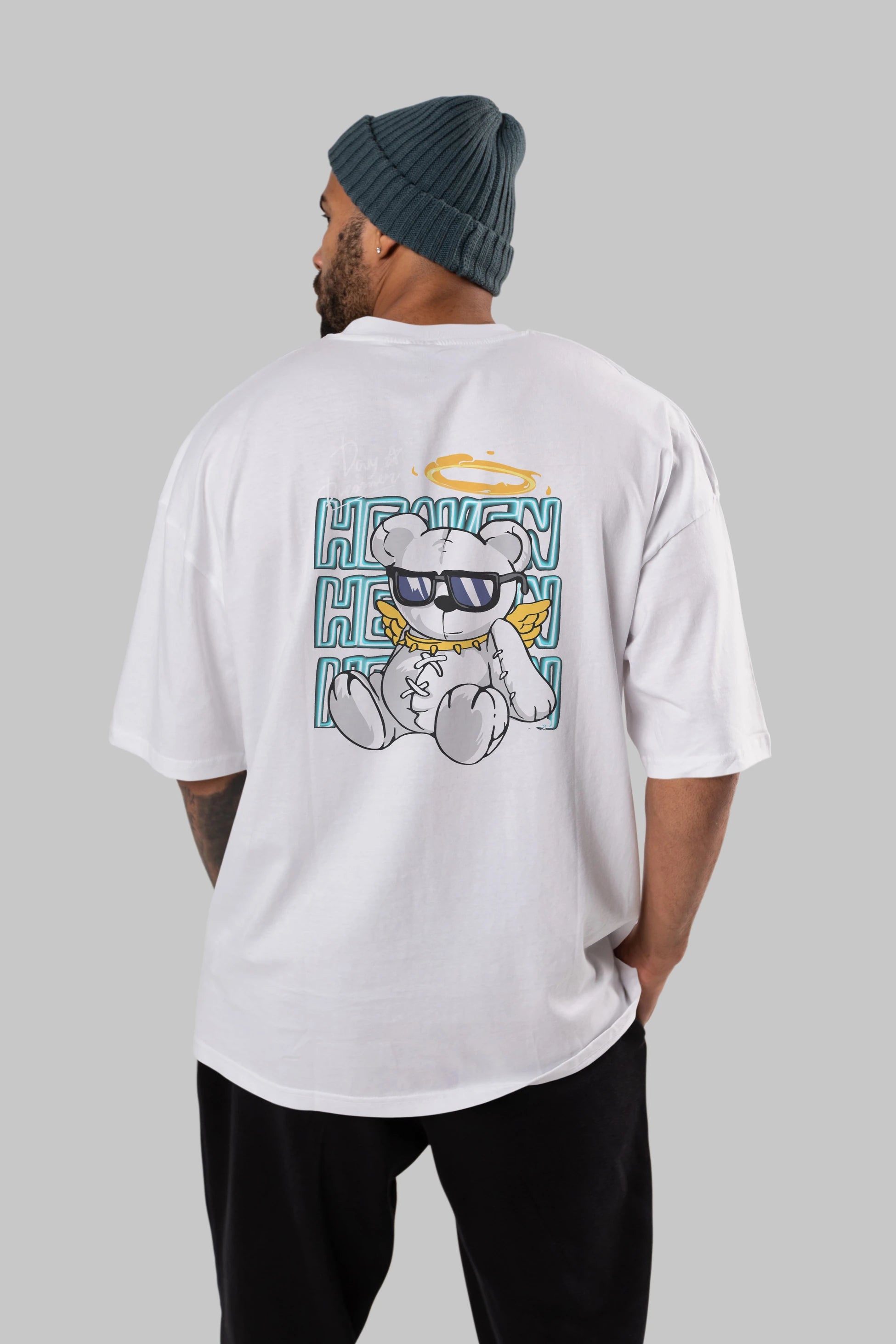 Heaven Bear Arka Baskılı Oversize t-shirt Erkek Kadın Unisex
