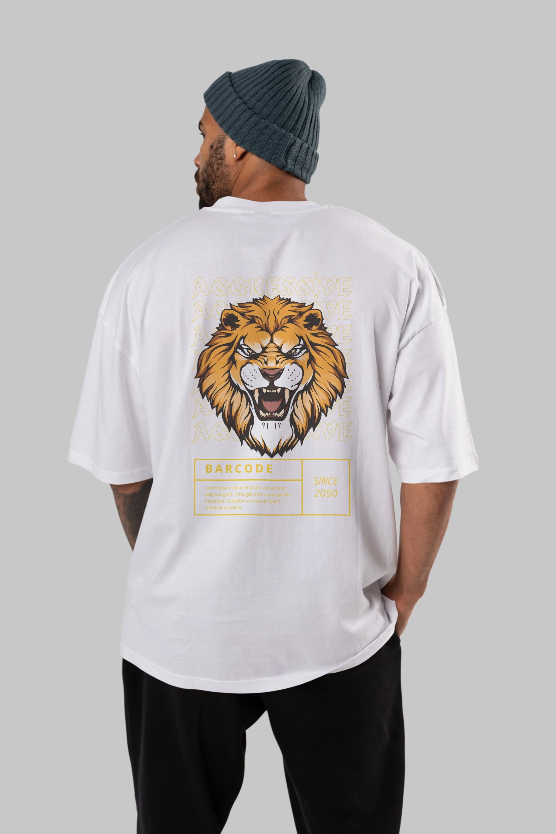 Aggressive Lion Arka Baskılı Oversize t-shirt Erkek Kadın Unisex
