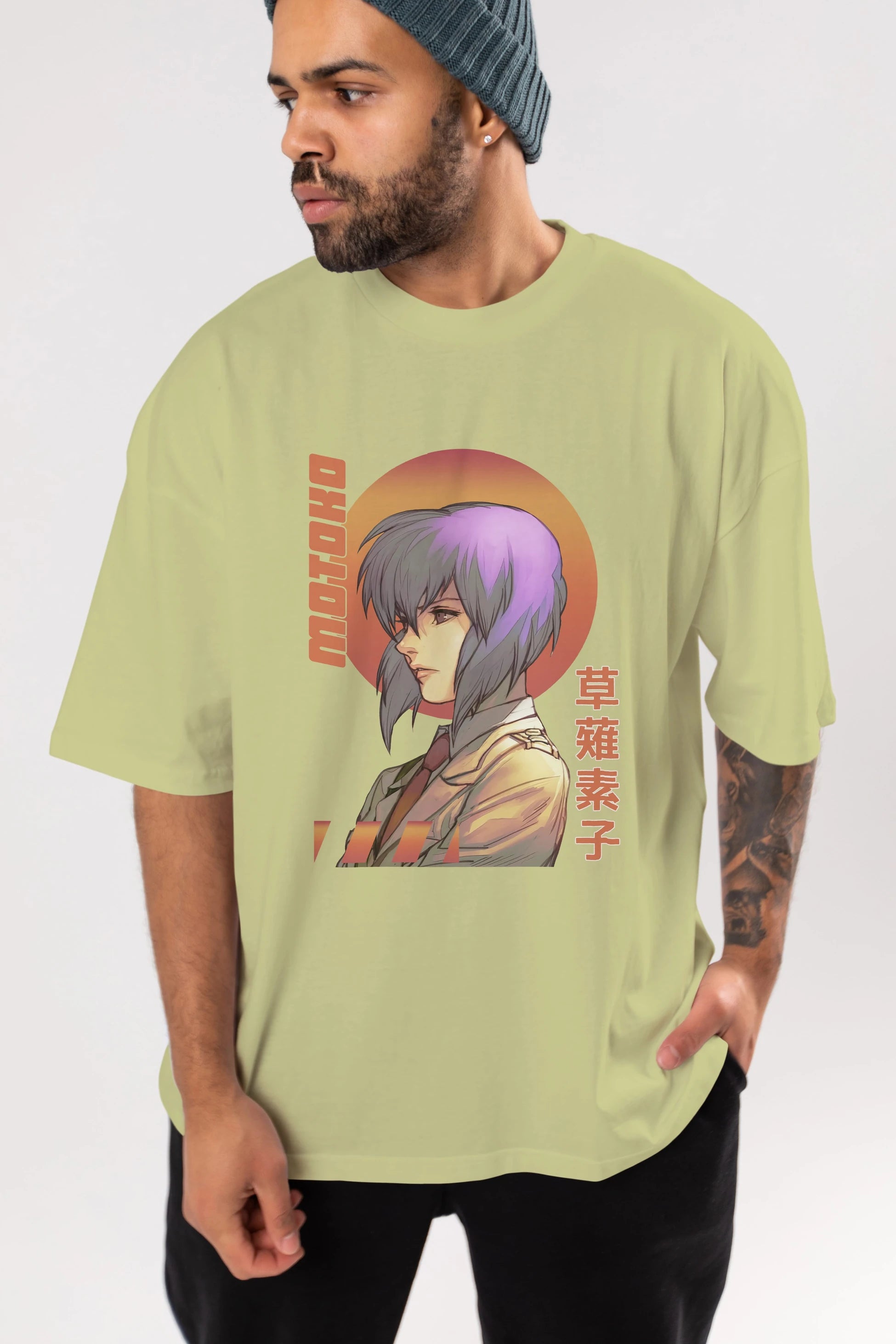 Motoko Kusanagi 10 Anime Ön Baskılı Oversize t-shirt %100 pamuk Erkek Kadın Unisex