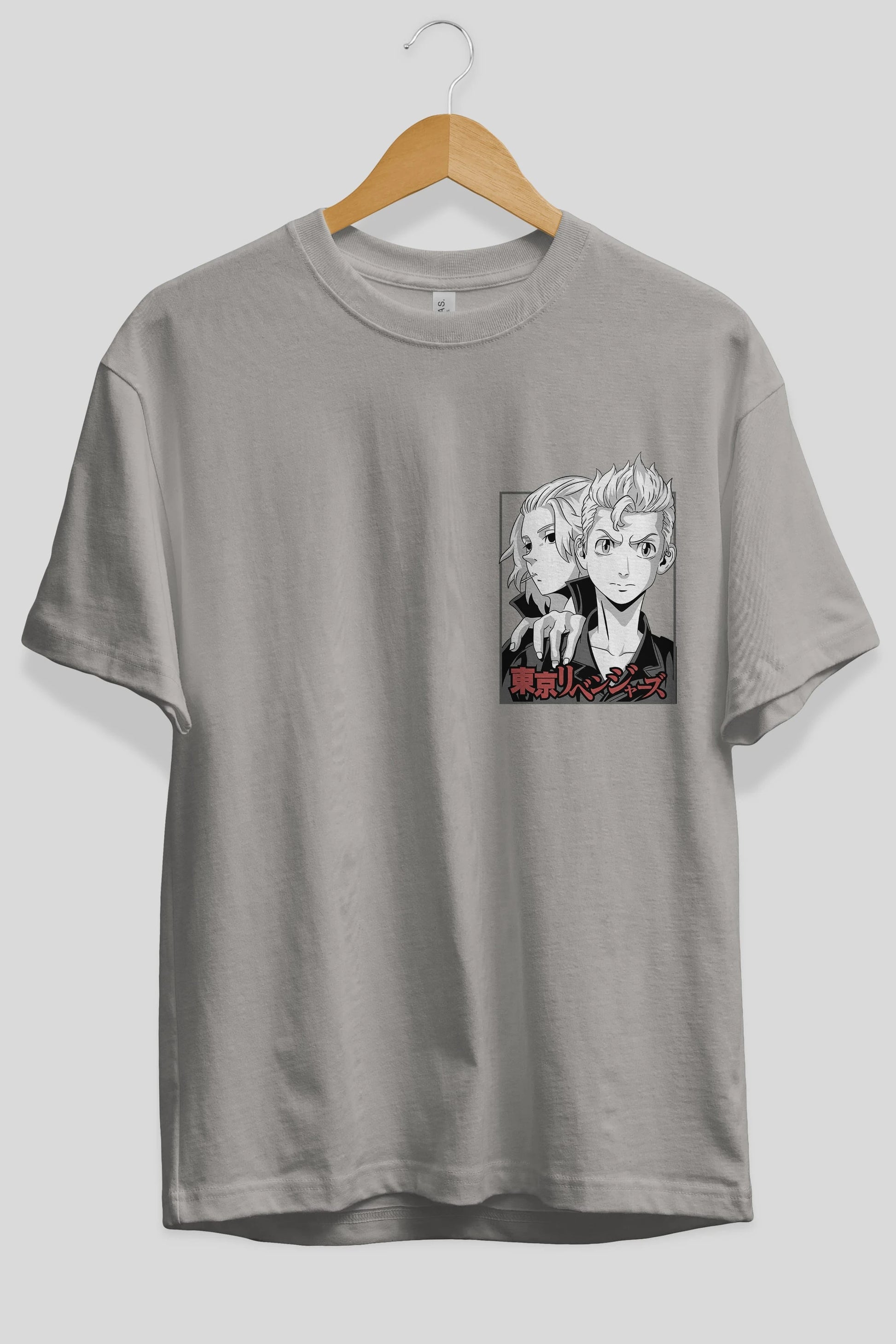 TOKYO REVENGERS Ön Sol Baskılı Oversize t-shirt Erkek Kadın Unisex %100 Pamuk Bisiklet Yaka tişort