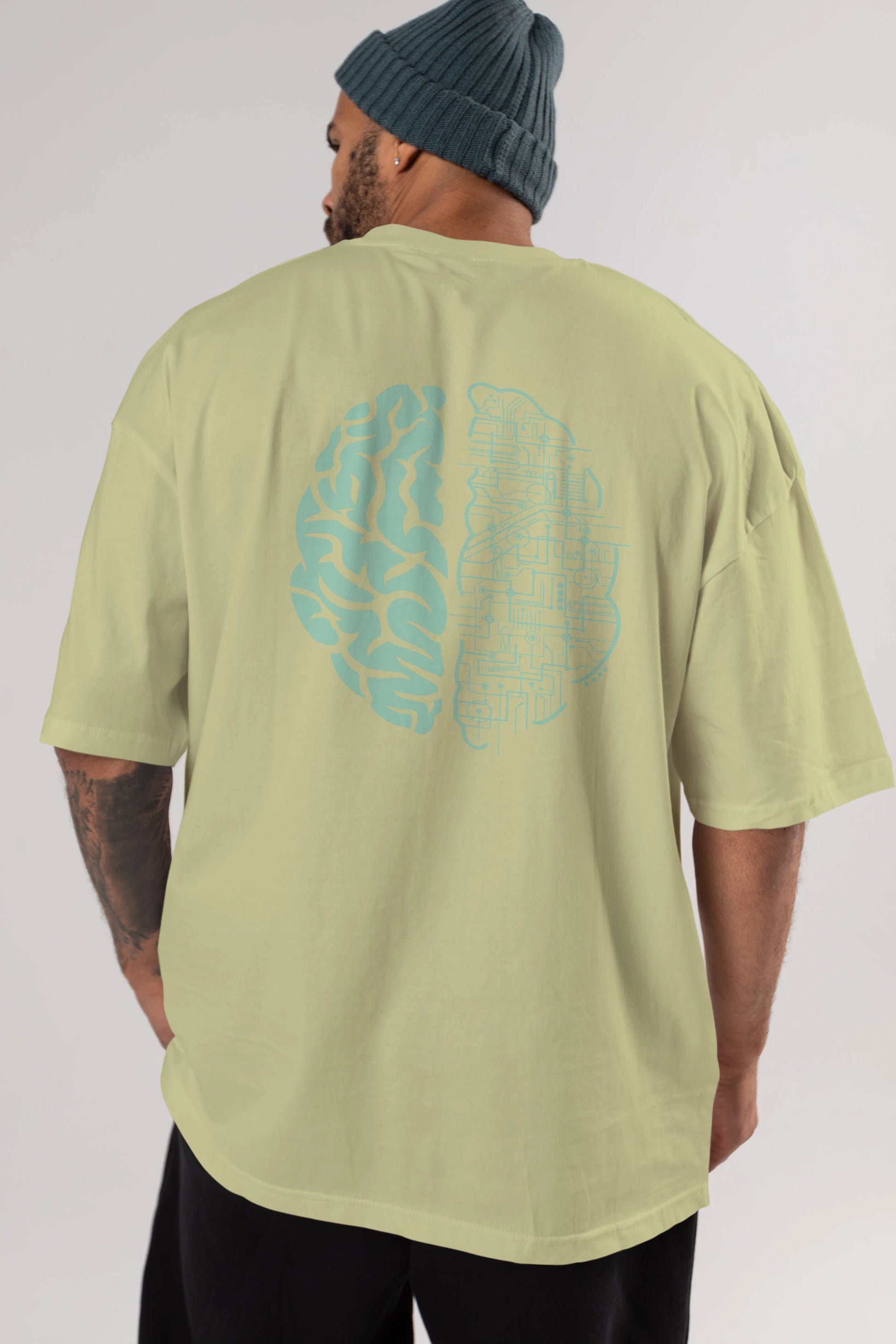 Electric Brain Arka Baskılı Oversize t-shirt %100 pamuk Erkek Kadın Unisex