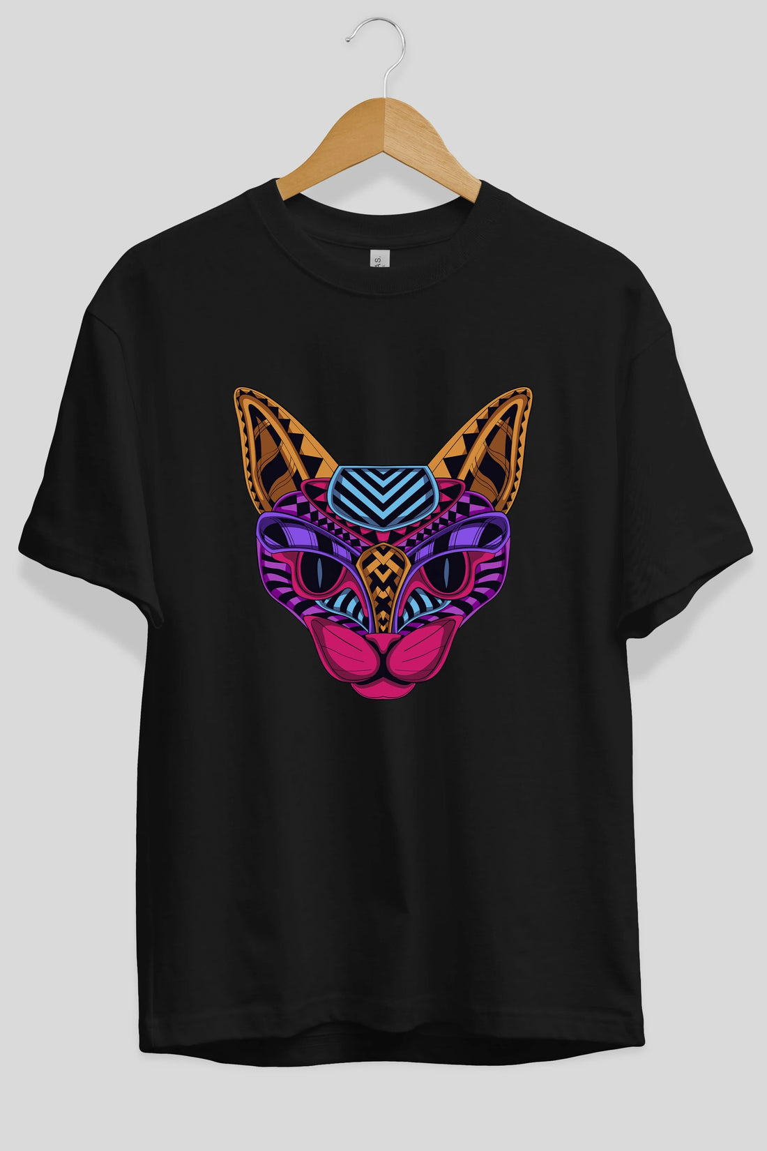 Black Neon Cat Ön Baskılı Oversize t-shirt Erkek Kadın Unisex