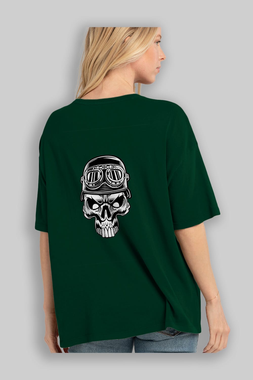 Biker Skull Helmet Arka Baskılı Oversize t-shirt Erkek Kadın Unisex %100 Pamuk tişort