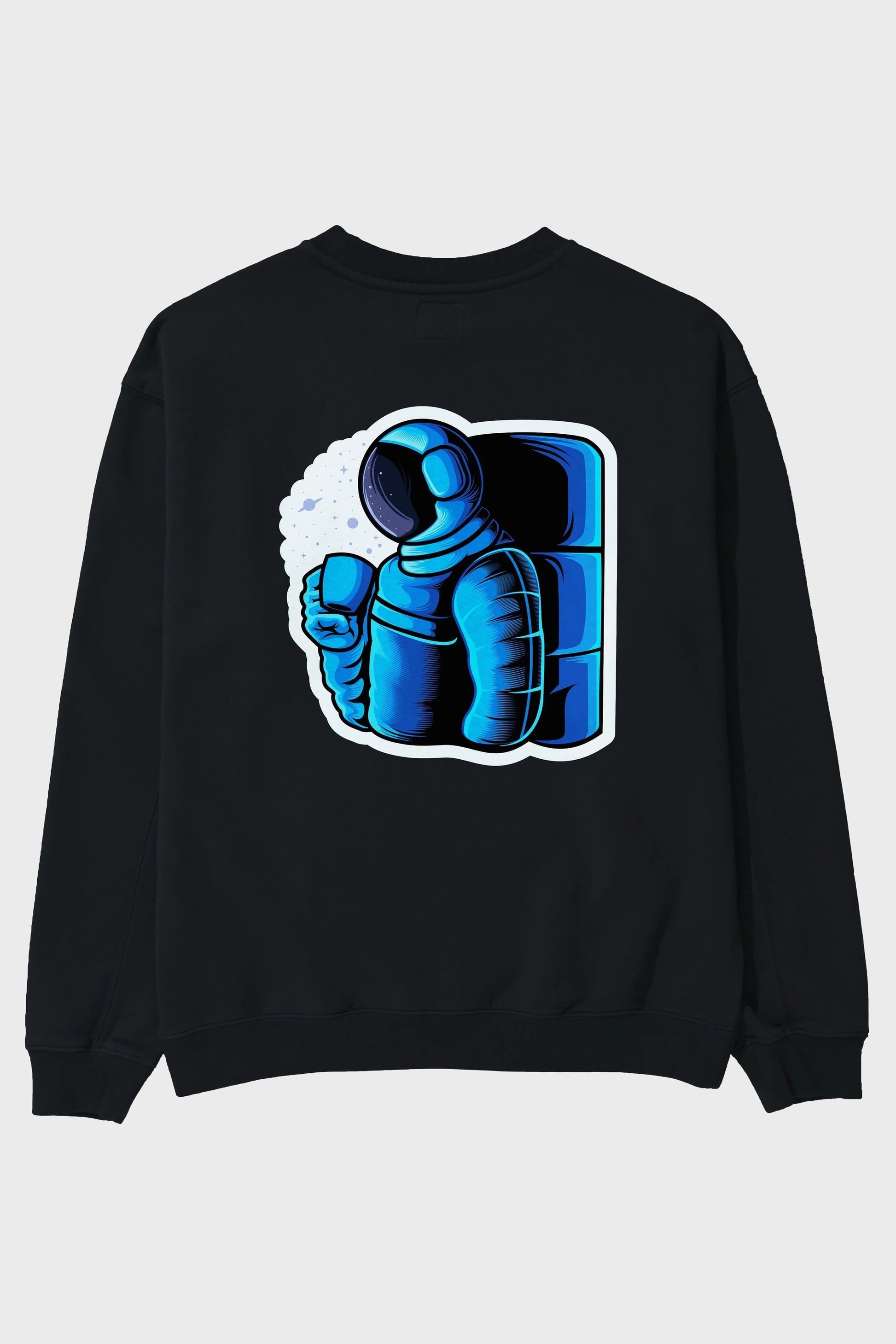 Drinking coffee in space sticker Arka Baskılı Oversize Sweatshirt Erkek Kadın Unisex