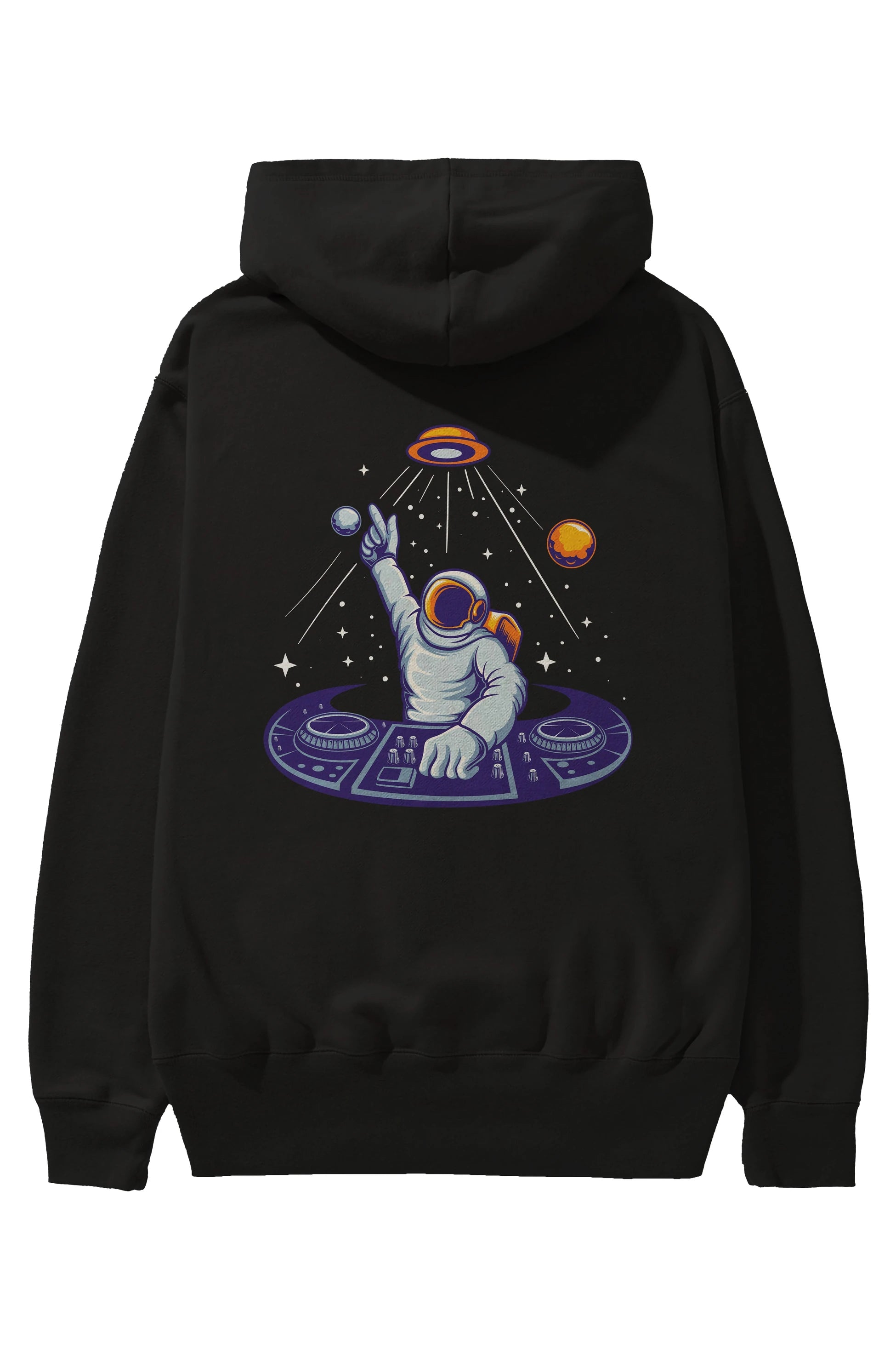 Astronaut Disk Jockey Party Arka Baskılı Hoodie Oversize Kapüşonlu Sweatshirt Erkek Kadın Unisex