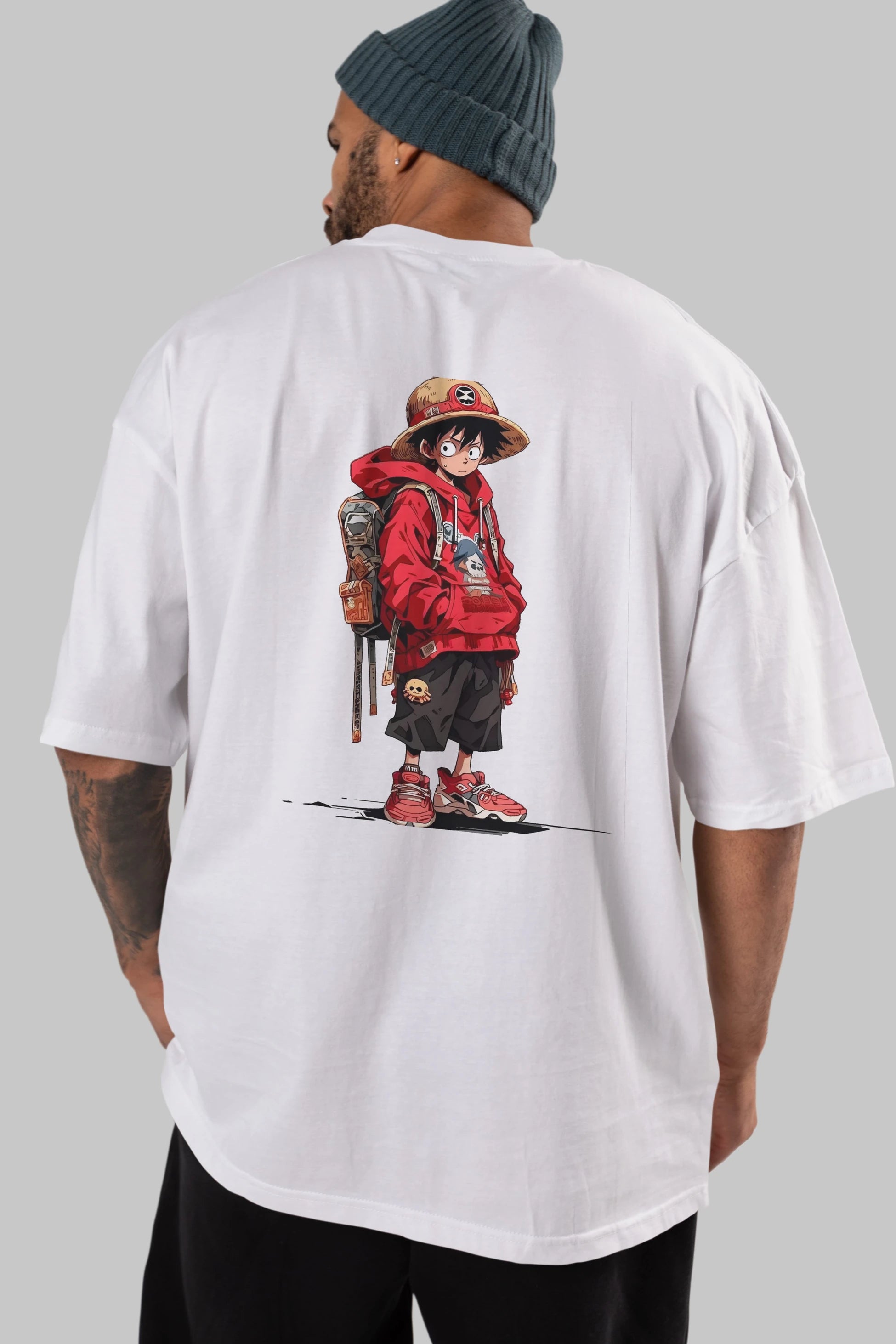 One Piece Arka Baskılı Oversize t-shirt Erkek Kadın Unisex %100 Pamuk Bisiklet Yaka tişort