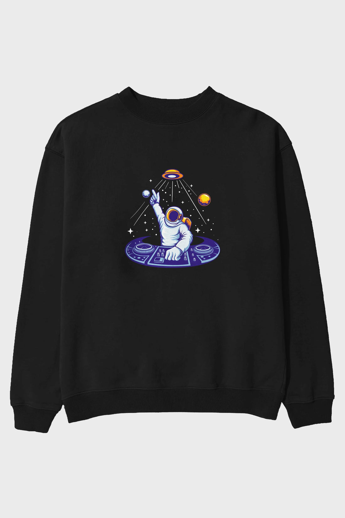 Astronaut Disk Jockey Party Ön Baskılı Oversize Sweatshirt Erkek Kadın Unisex