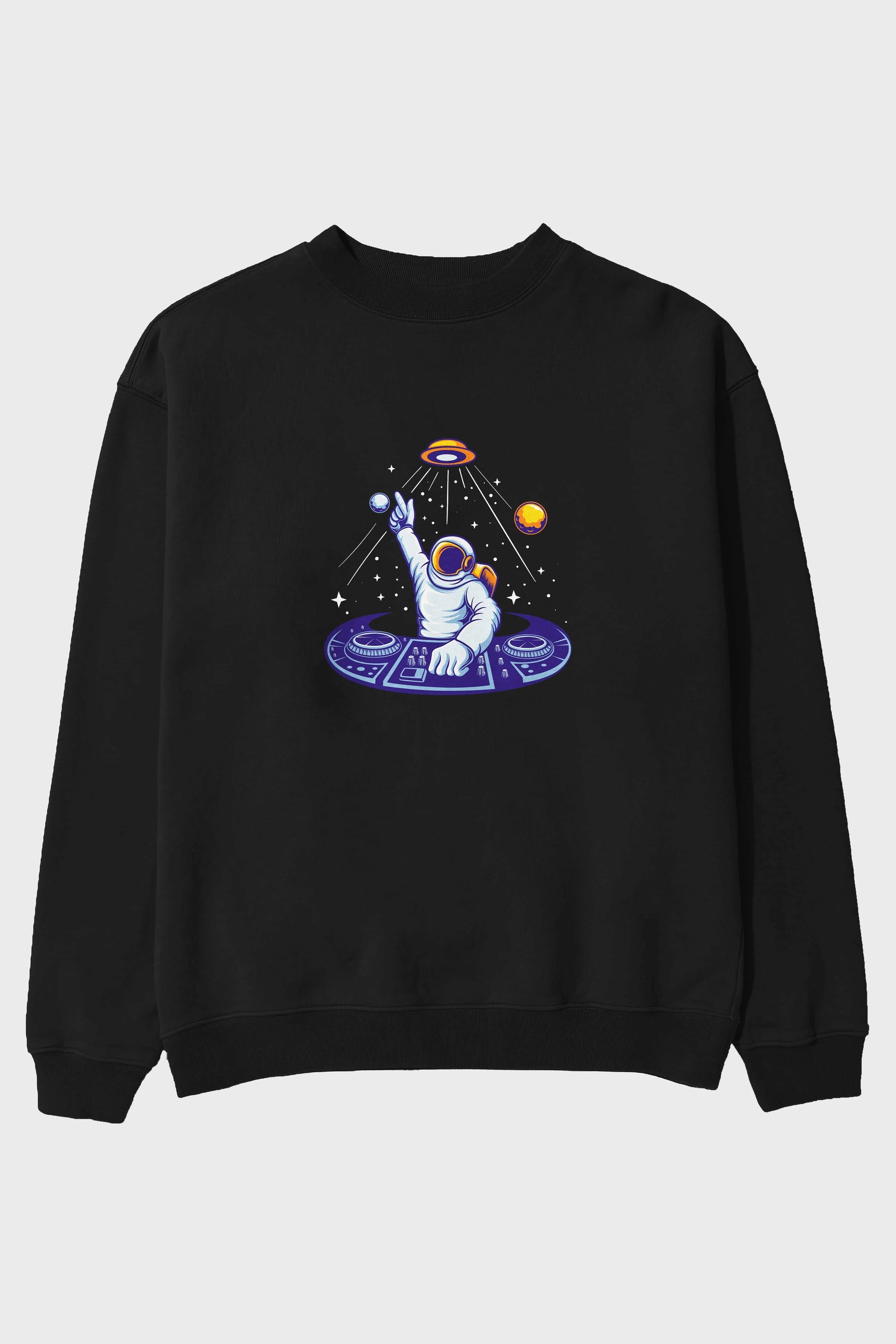 Astronaut Disk Jockey Party Ön Baskılı Oversize Sweatshirt Erkek Kadın Unisex