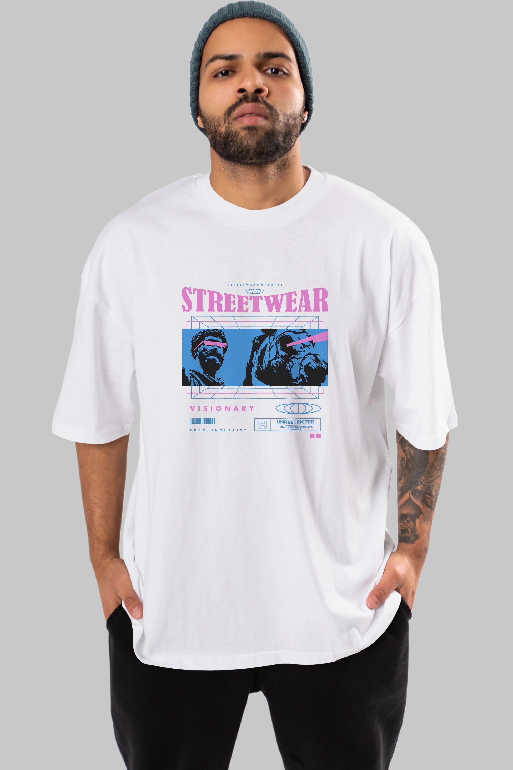 Streetwear Visionary Ön Baskılı Oversize t-shirt Erkek Kadın Unisex