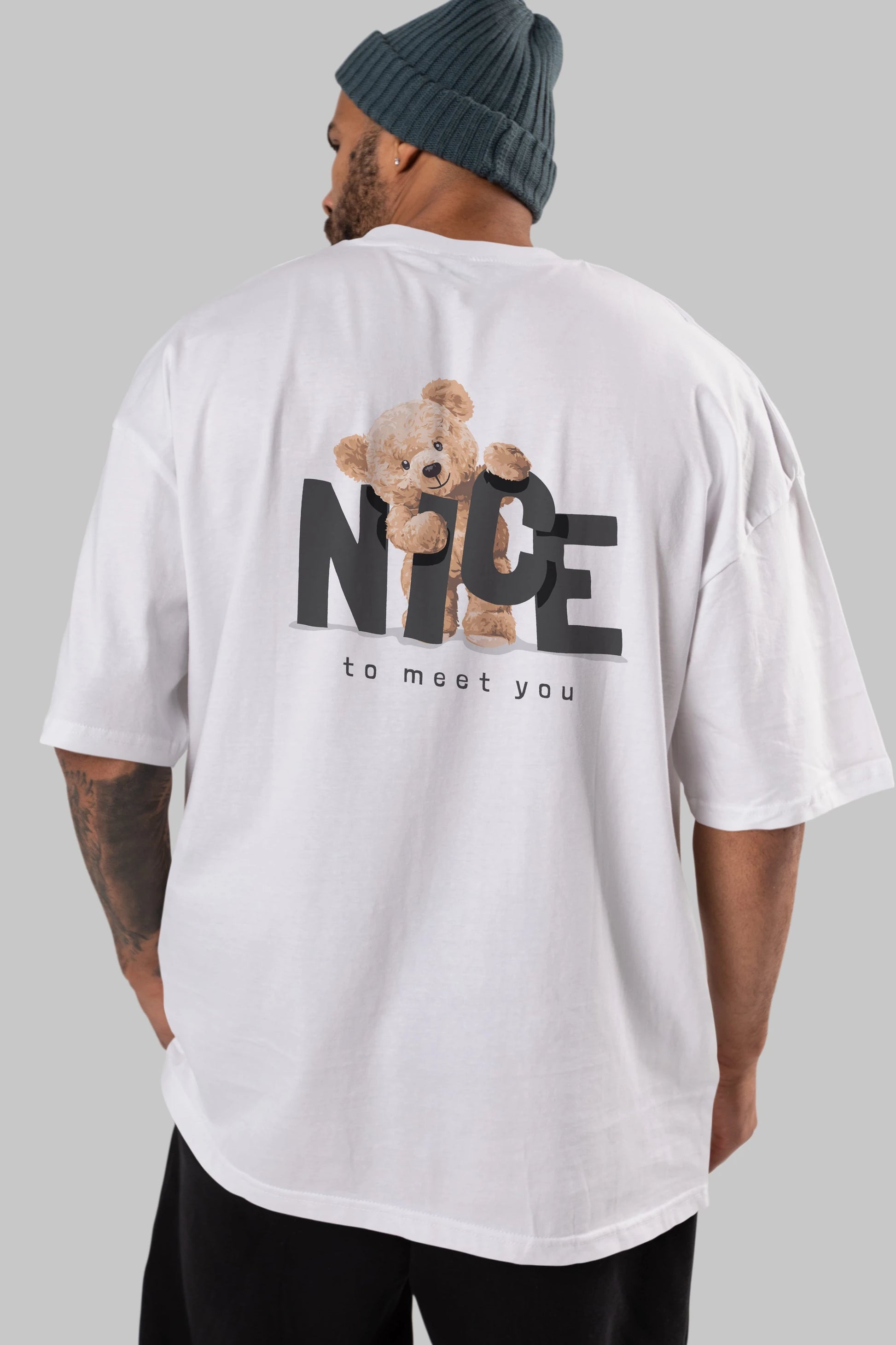 Teddy Nıce To Meet You Arka Baskılı Oversize t-shirt Erkek Kadın Unisex %100 Pamuk