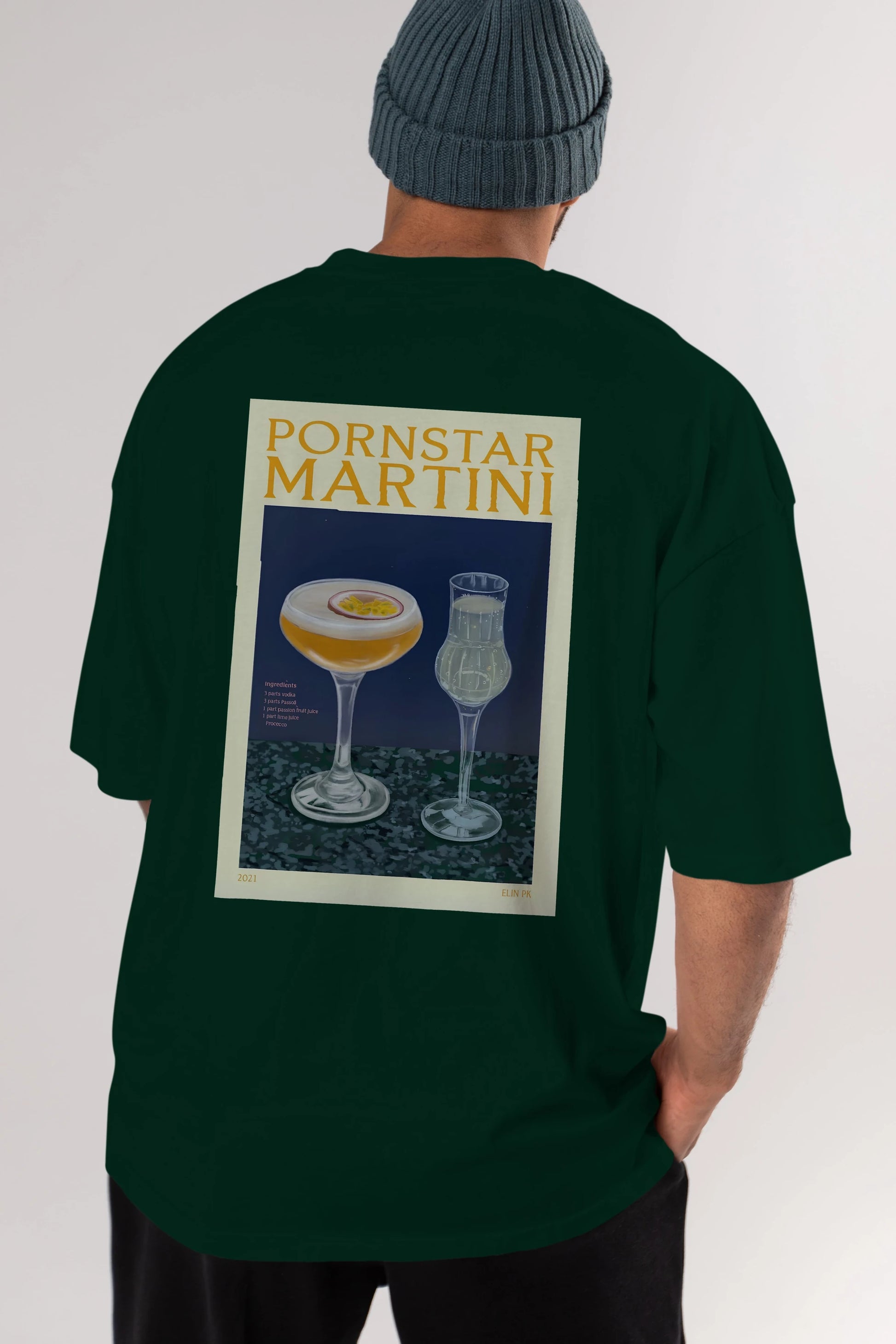 P.rnstar Martini Arka Baskılı Oversize t-shirt Erkek Kadın Unisex %100 Pamuk Bisiklet Yaka tişort