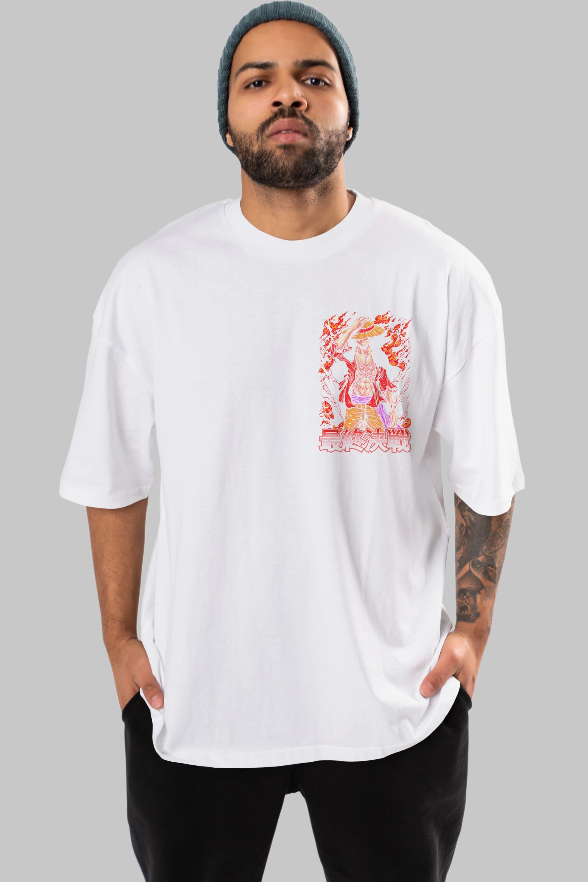 MONKEY D. LUFFY (3) Ön Sol Baskılı Oversize t-shirt Erkek Kadın Unisex %100 Pamuk Bisiklet Yaka tişort