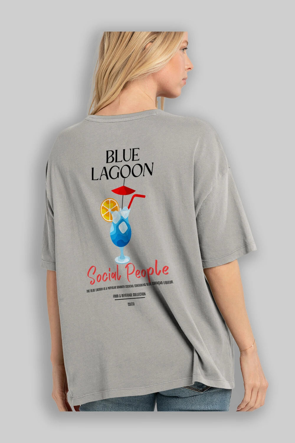Blue Lagoon Kokteyl Serisi Baskılı Oversize t-shirt Erkek Kadın Unisex %100 Pamuk Bisiklet Yaka tişort
