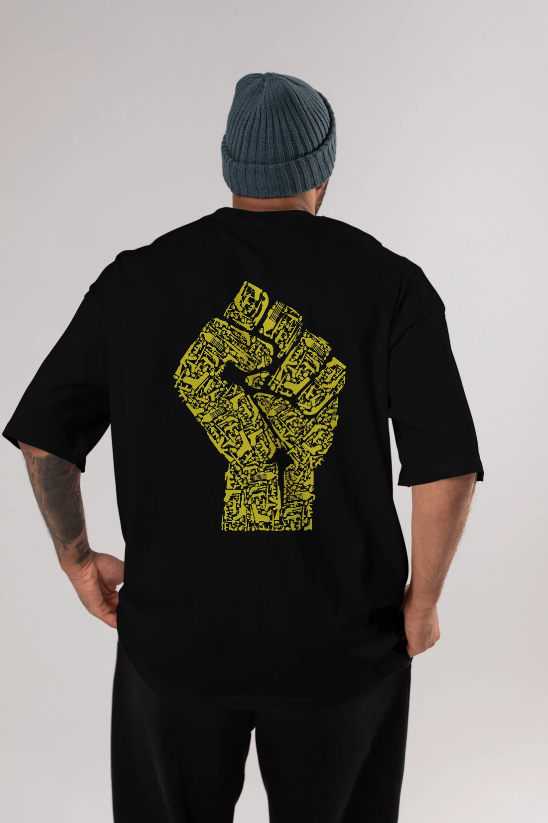 Hand Of Revolution Arka Baskılı Oversize t-shirt %100 pamuk Erkek Kadın Unisex