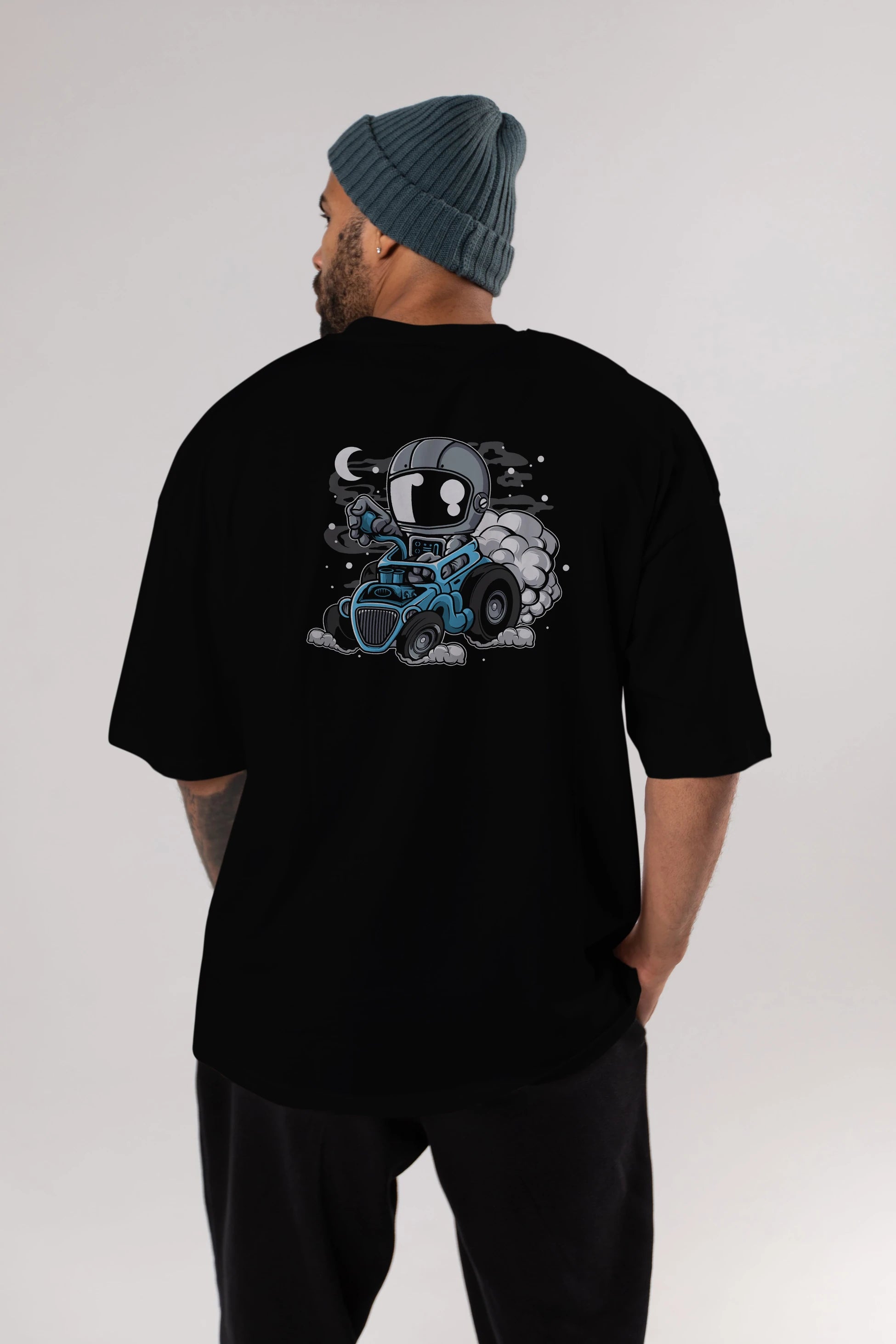 Astronaut Hotrod Arka Baskılı Oversize t-shirt Erkek Kadın Unisex
