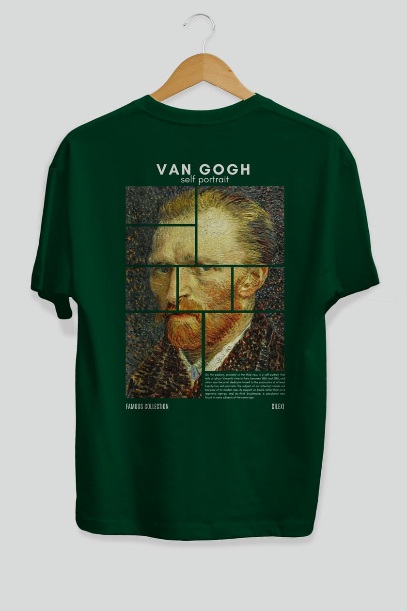 Van Gogh Self Portrait Arka Baskılı Oversize t-shirt Erkek Kadın Bisiklet Yaka Pamuk tişort