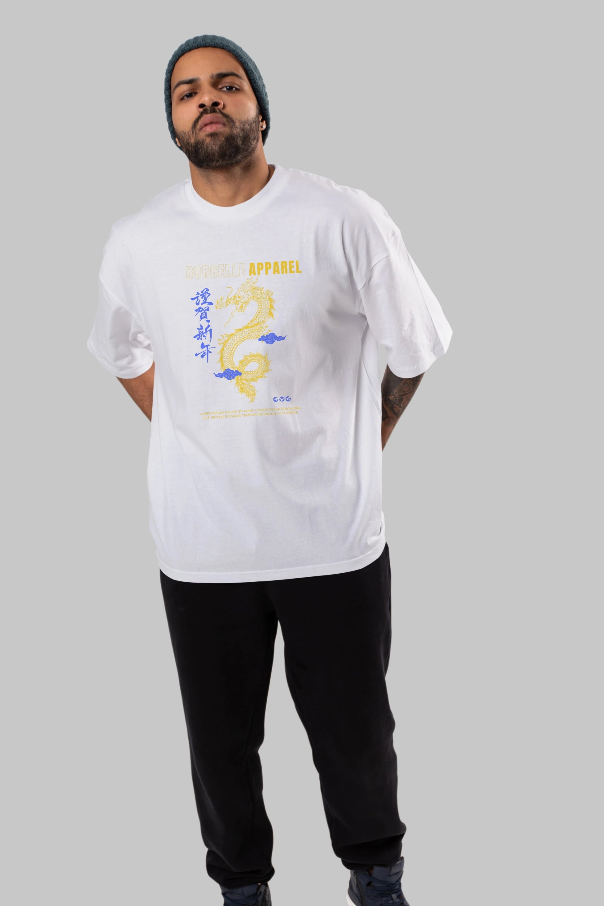 Borcelle Apparel Yazılı Ön Baskılı Oversize t-shirt Erkek Kadın Unisex
