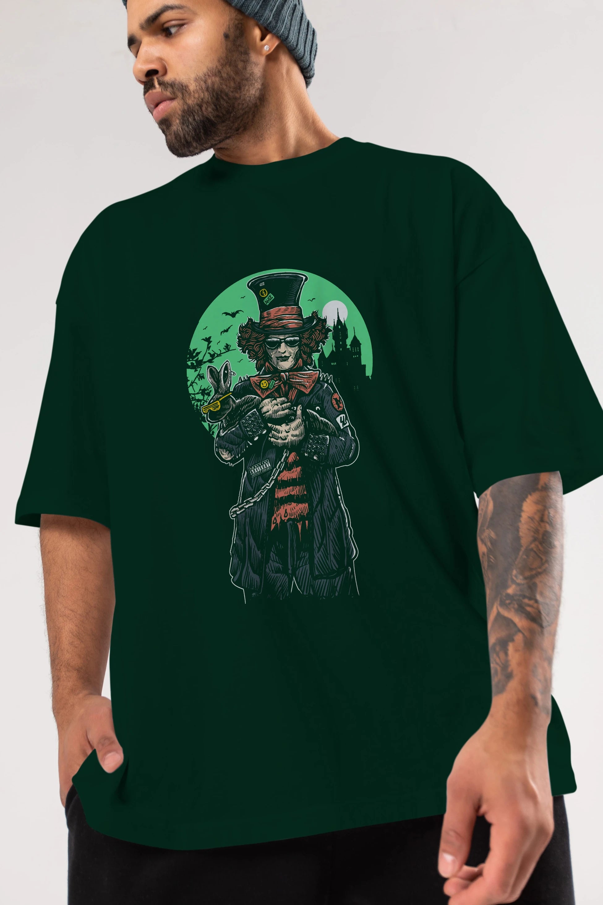 Mad Hatter Ön Baskılı Oversize t-shirt Erkek Kadın Unisex %100 Pamuk tişort