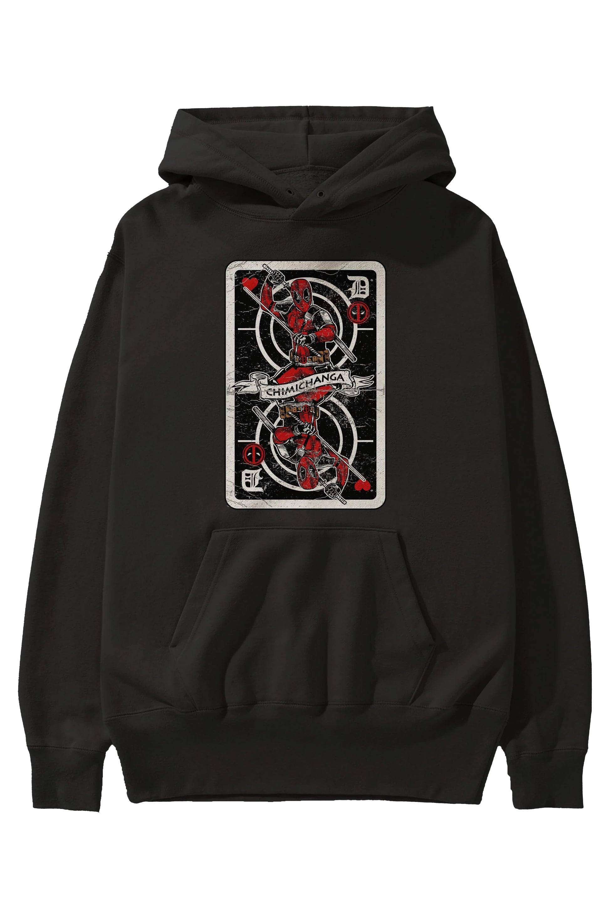 Deadpool Card Ön Baskılı Hoodie Oversize Kapüşonlu Sweatshirt Erkek Kadın Unisex