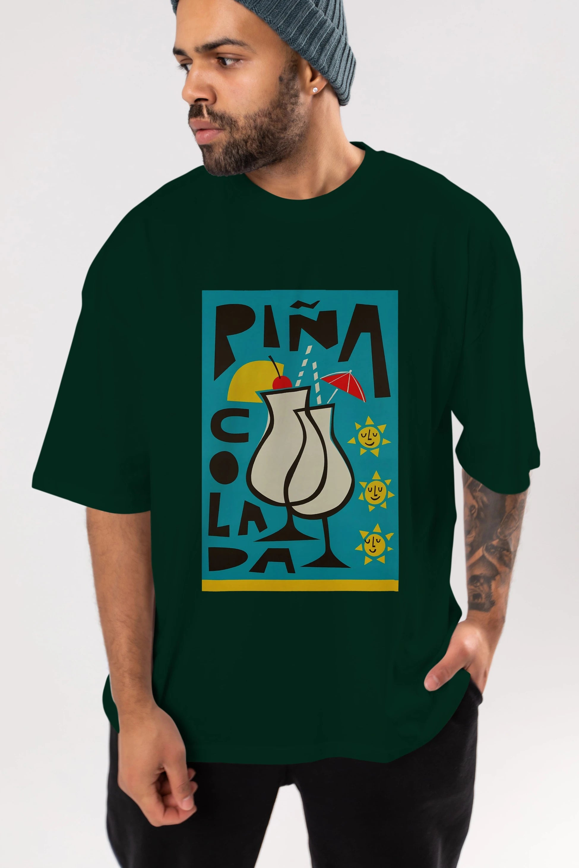 Pina Colada 4 Ön Baskılı Oversize t-shirt Erkek Kadın Unisex %100 Pamuk Bisiklet Yaka tişort