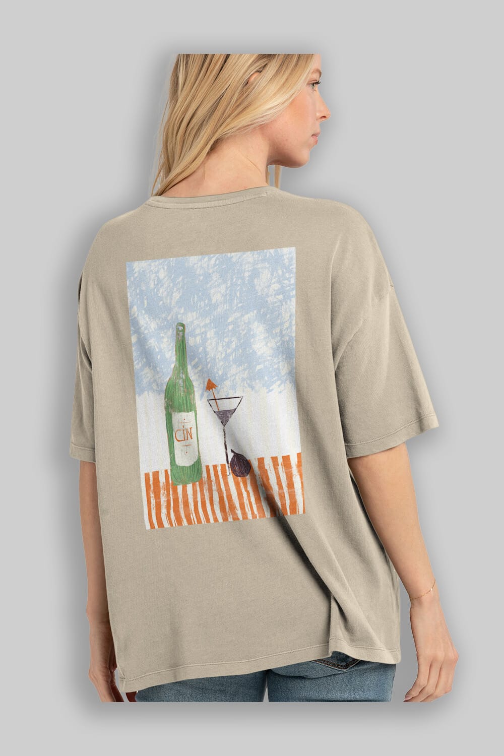 Gin Arka Baskılı Oversize t-shirt Erkek Kadın Unisex %100 Pamuk Bisiklet Yaka tişort