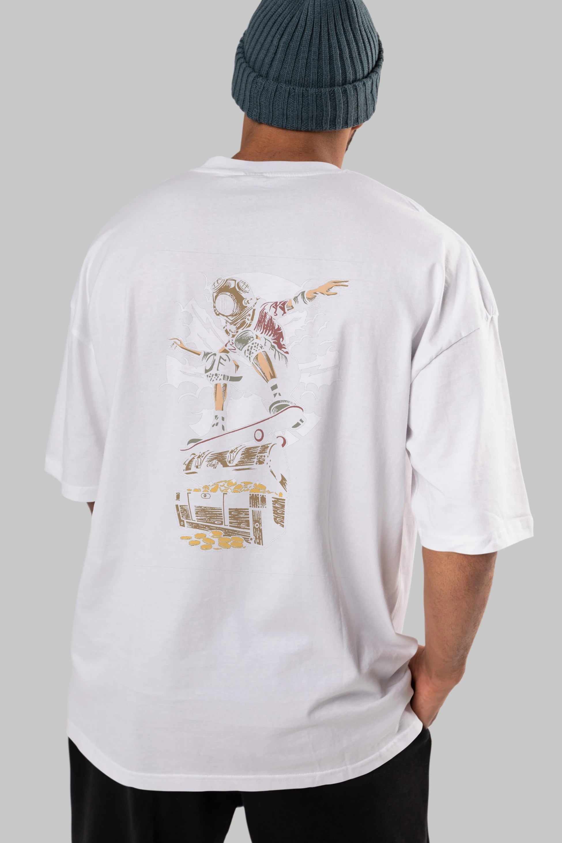 Diver Skater Treasure Arka Baskılı Oversize t-shirt Erkek Kadın Unisex %100 Pamuk
