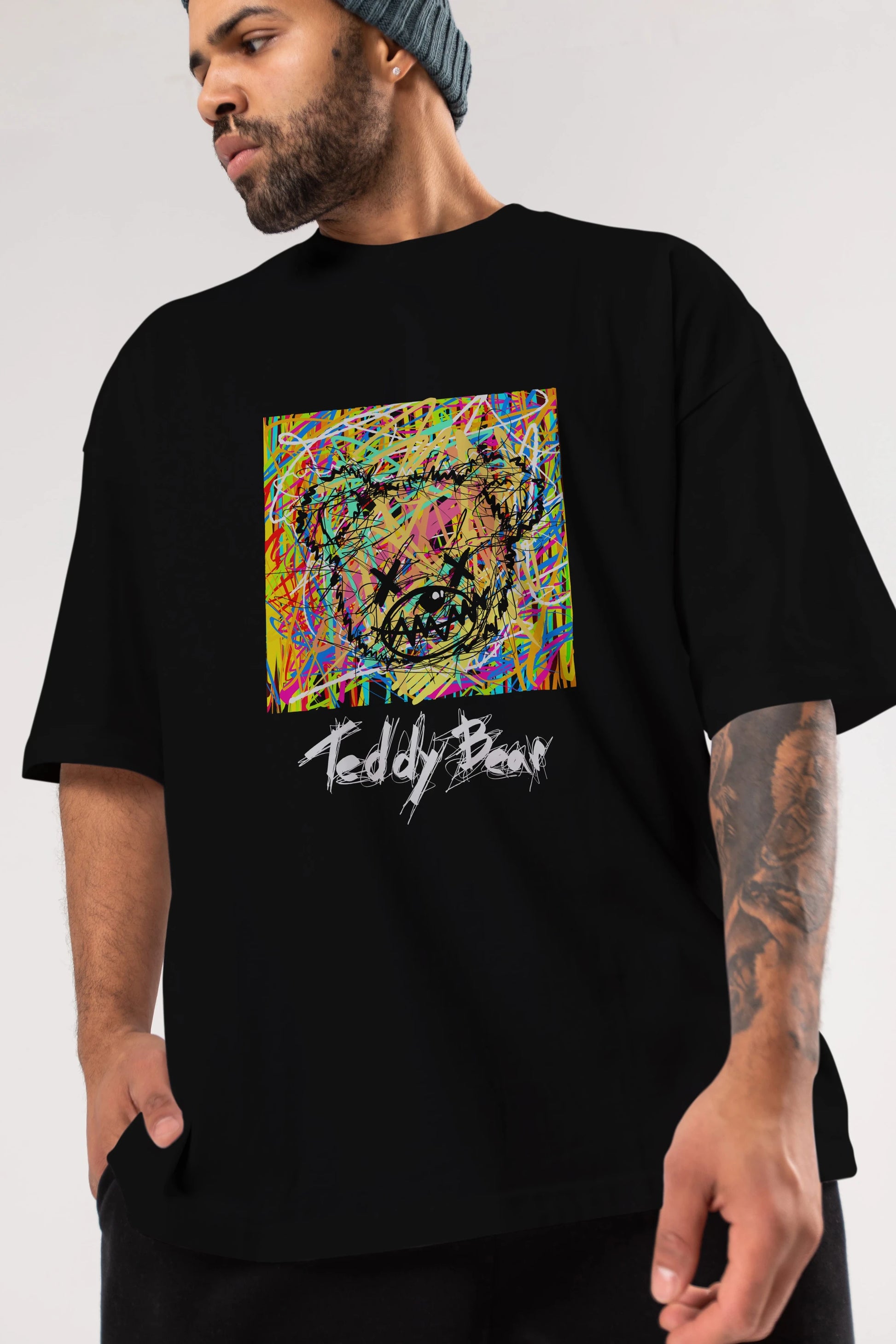 Teddy Bear 3 Ön Baskılı Oversize t-shirt Erkek Kadın Unisex