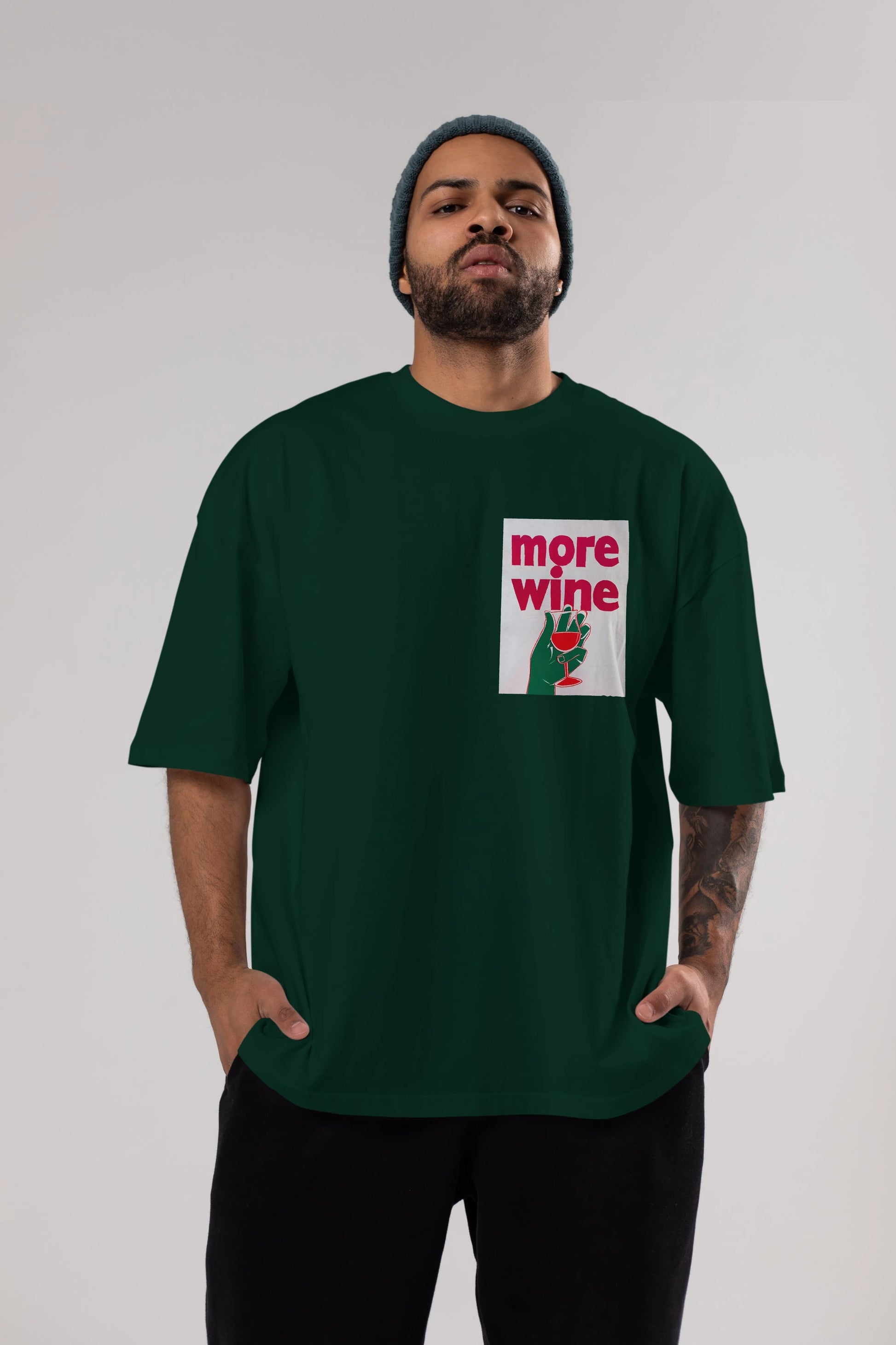 More Wine 3 Ön Sol Baskılı Oversize t-shirt Erkek Kadın Unisex %100 Pamuk Bisiklet Yaka tişort